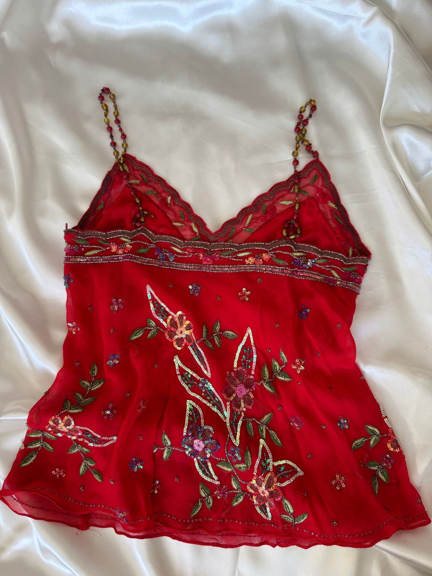 Red Colorful Beaded Top