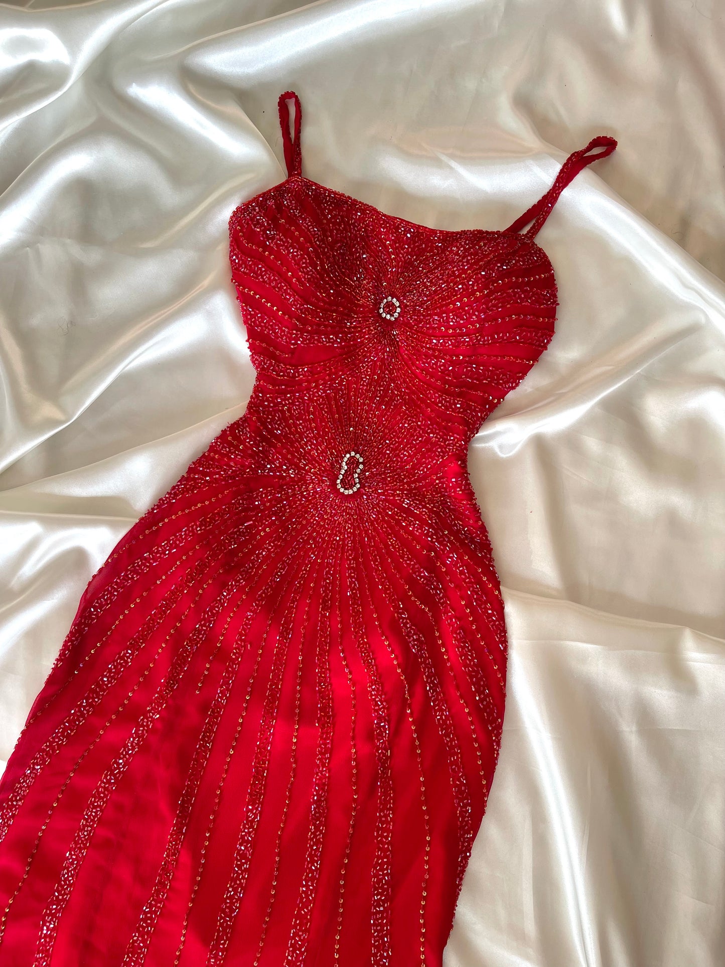Red Beaded Cut Out Vintage Dress