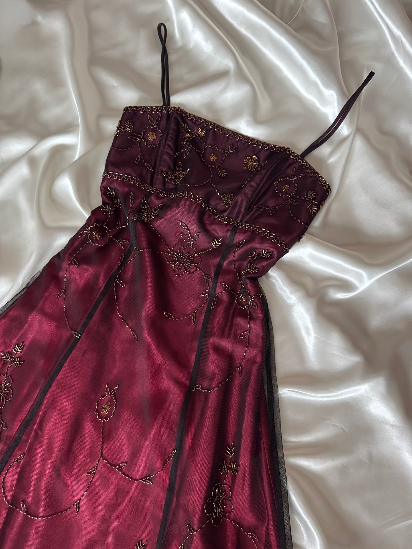 Gorgeous Red & Black Tulle Beaded Gothic Vintage Gown