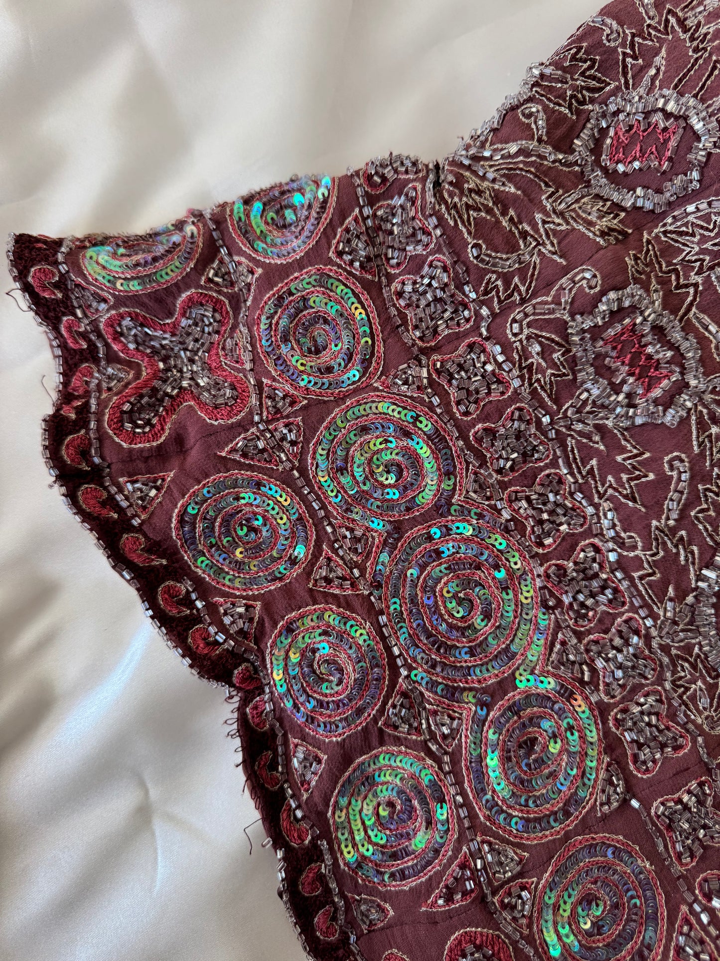 Brown Beaded Silk Vintage Top