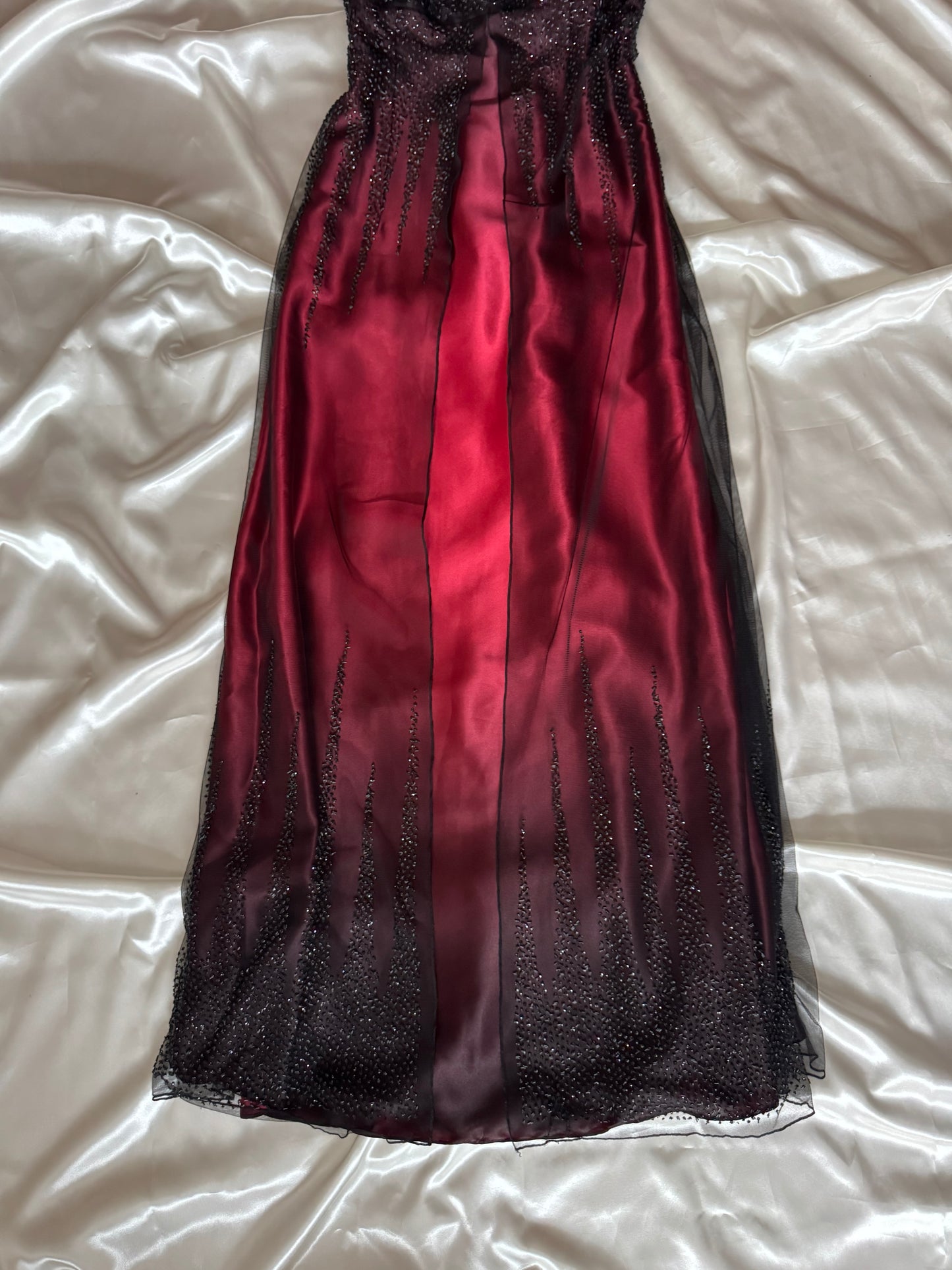 Gorgeous Red & Black Tulle Beaded Gothic Vintage Gown