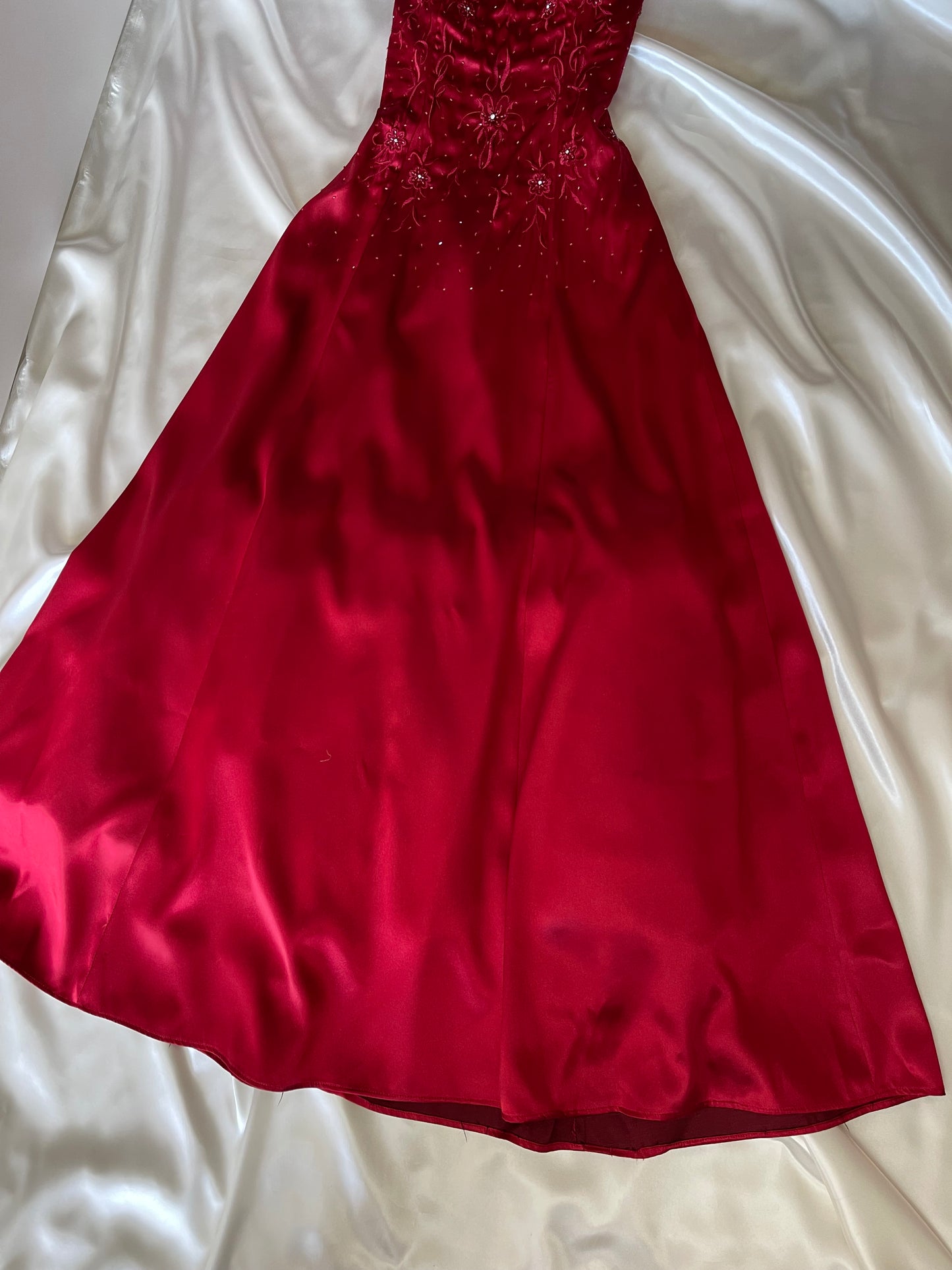 Vintage Long Red Halter Neck Satin Dress