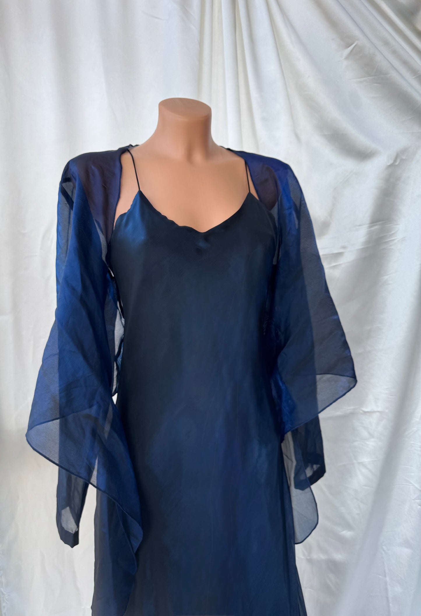 Dark Blue Vampy Long Vintage Satin Gown