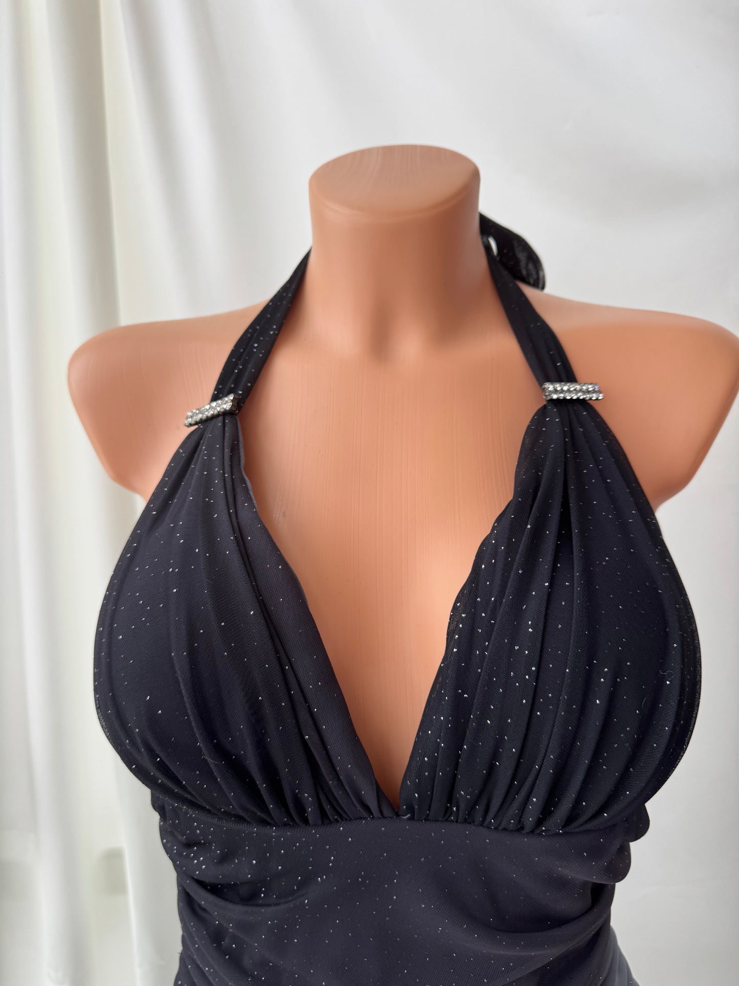 Sparkly Ombre Gray Halter Neck Vintage Dress