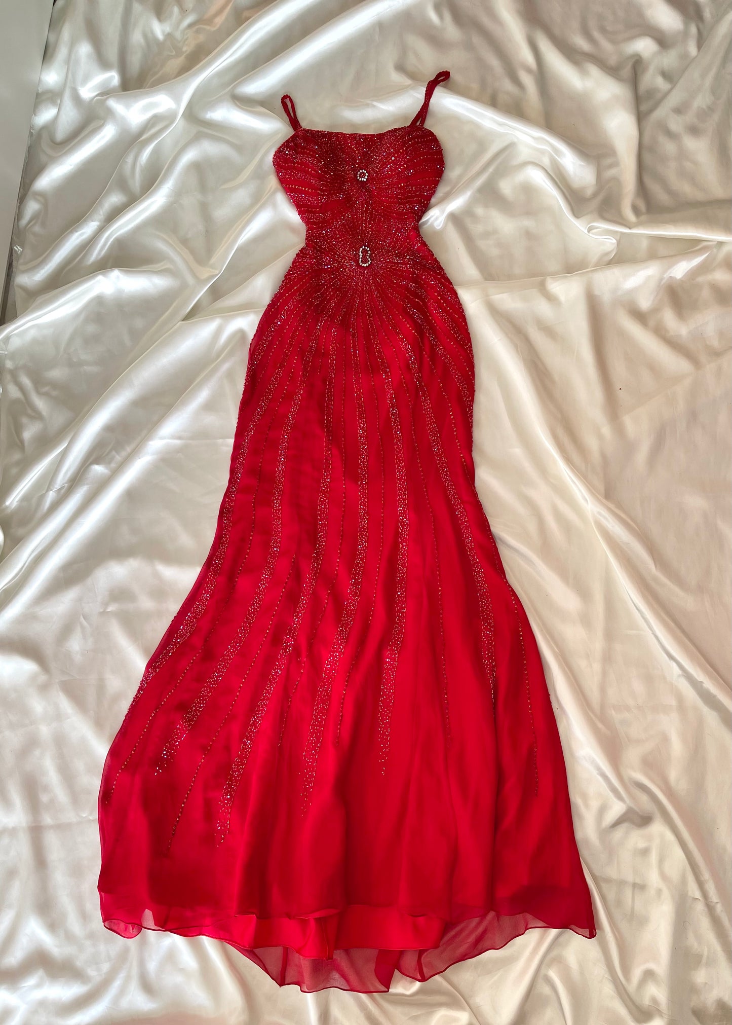 Red Beaded Cut Out Vintage Dress