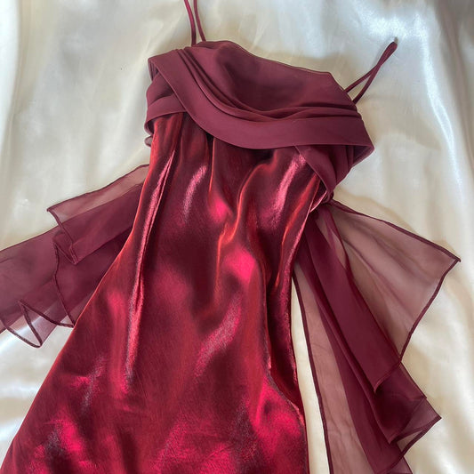 Elegant Red Satin Vintage Dress