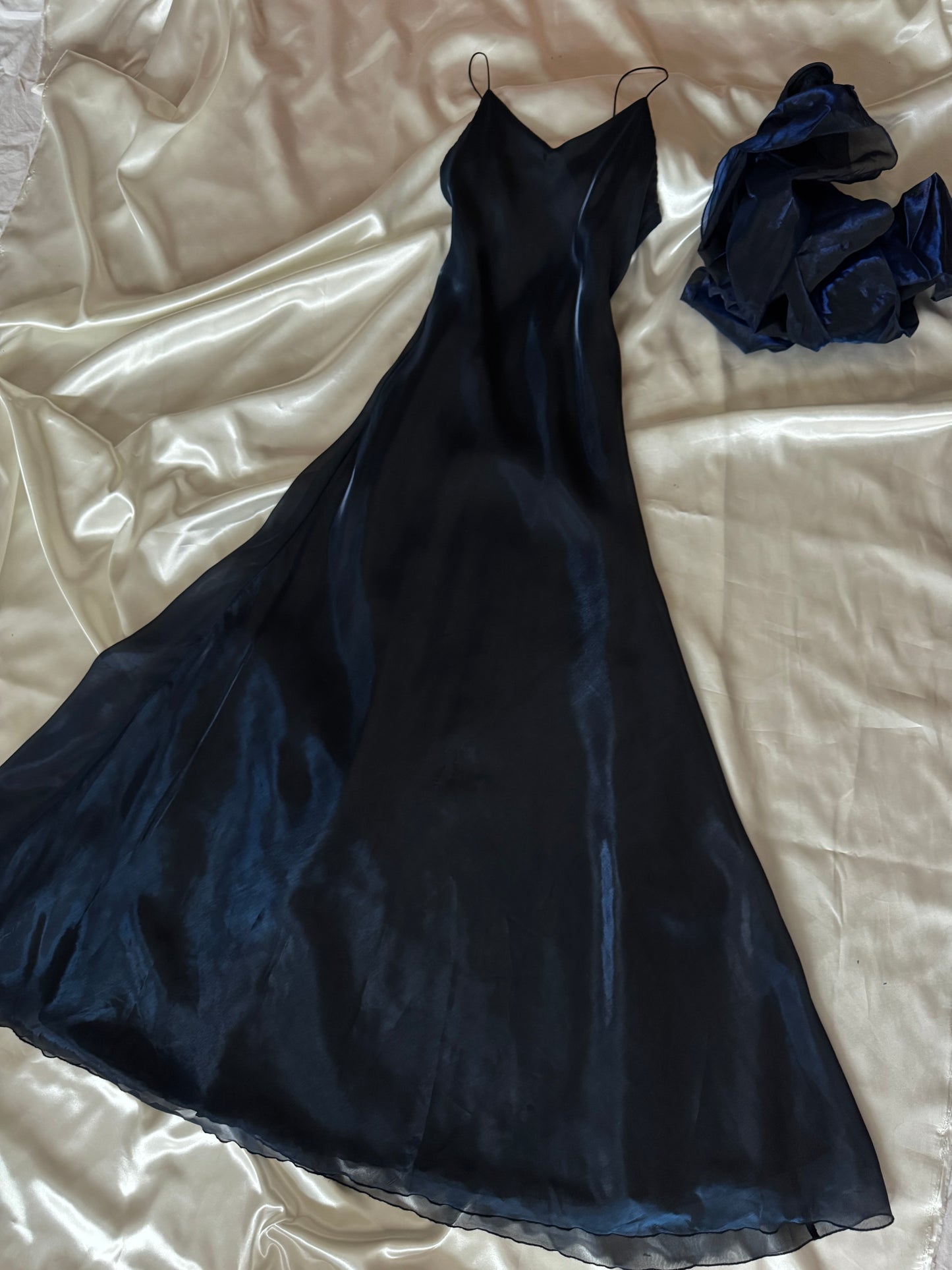 Dark Blue Vampy Long Vintage Satin Gown
