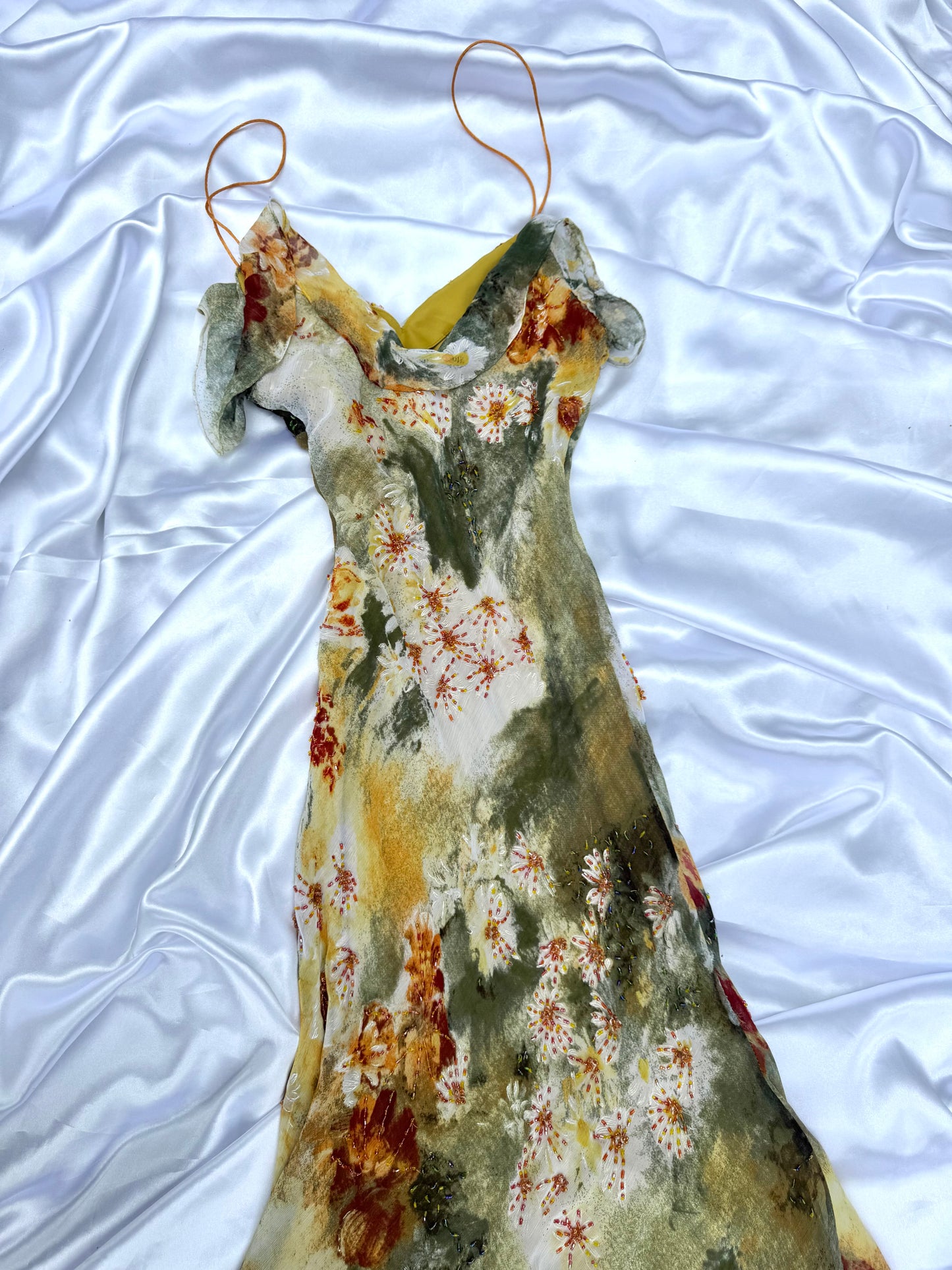 Stunning Beaded Vintage Green Flower Dress