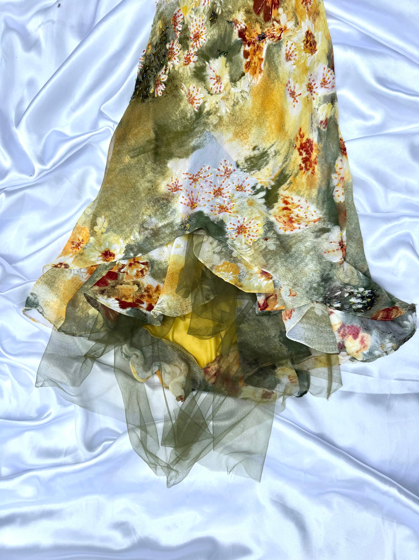 Stunning Beaded Vintage Green Flower Dress