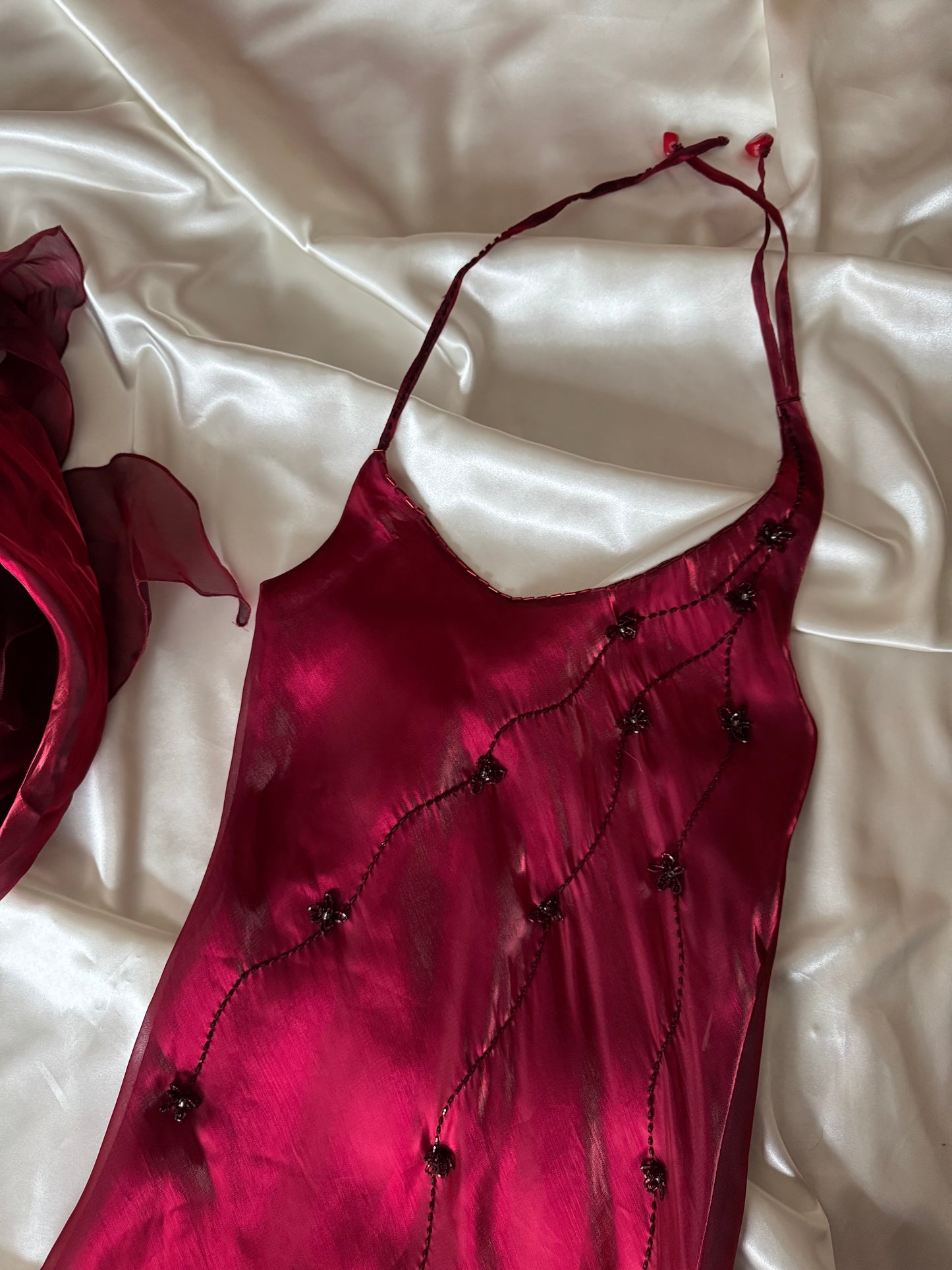 Elegant Red Satin Vintage Dress