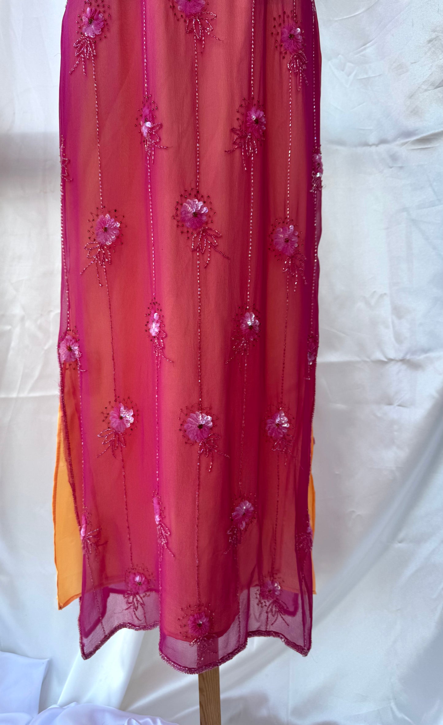 Stunning Beaded Vintage Pink Flower Silk Dress