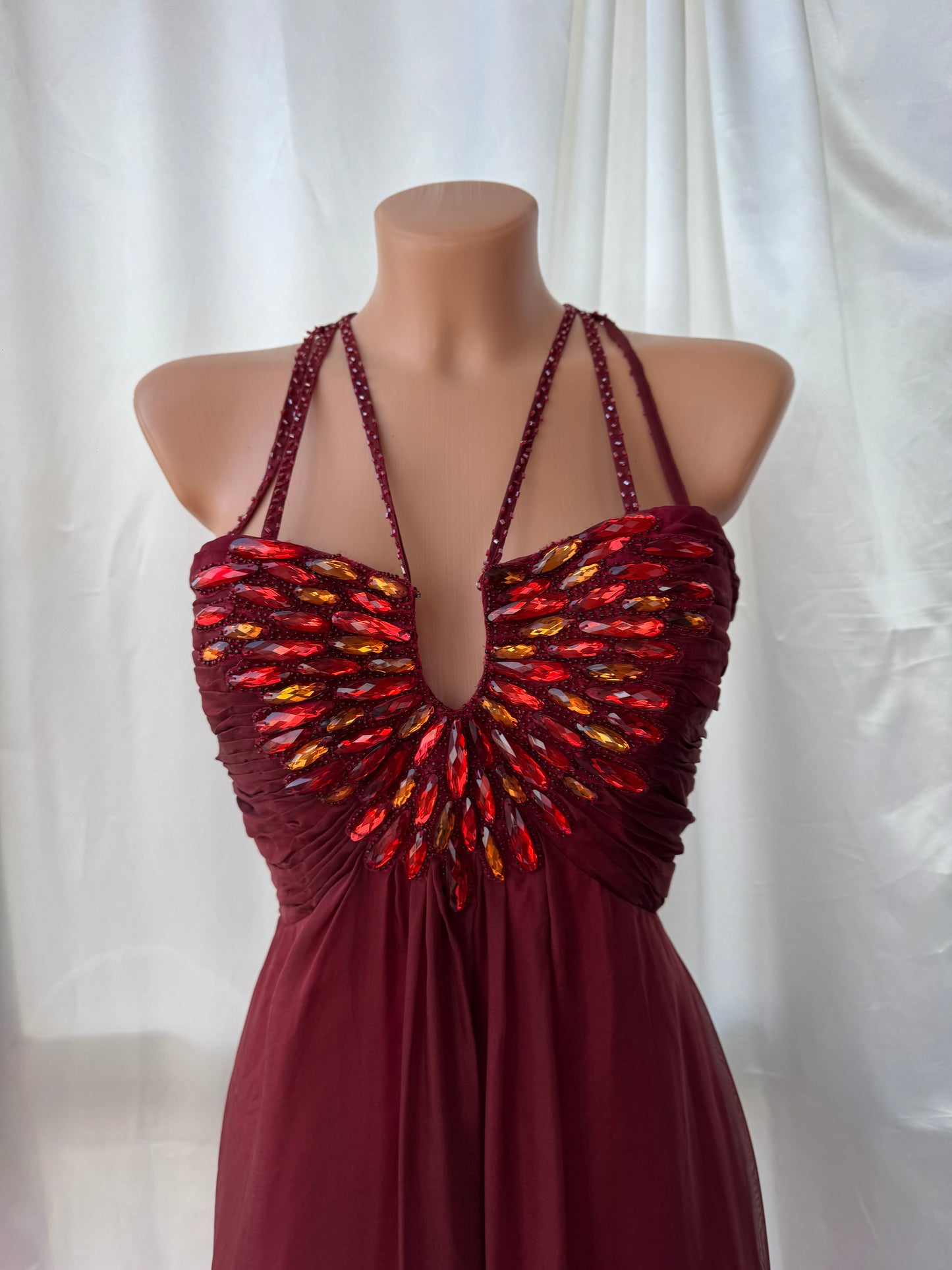 Vintage Long Red Beaded Silk Dress