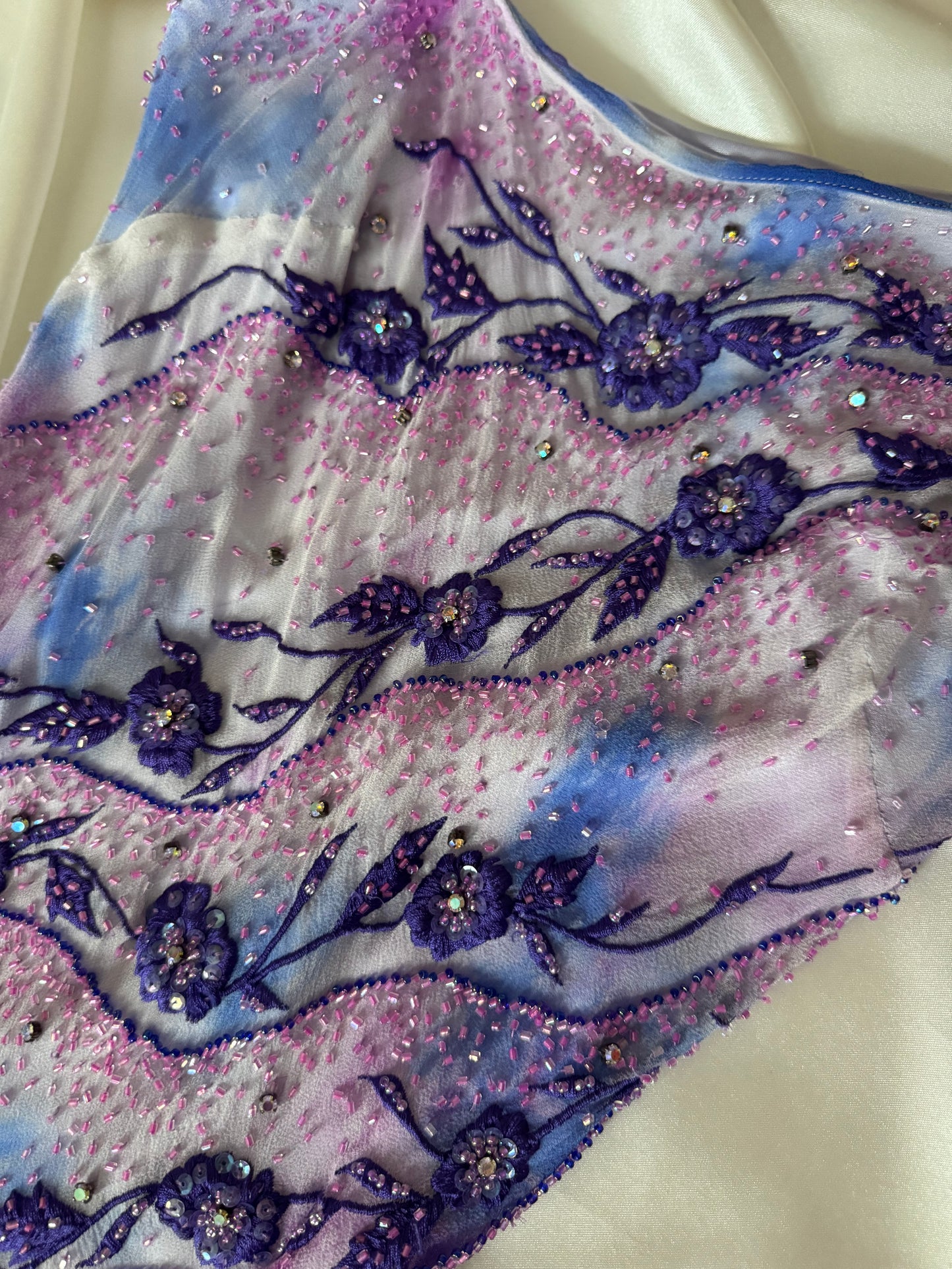 Vintage Frill Skirt Purple and White Beaded Silk Dress