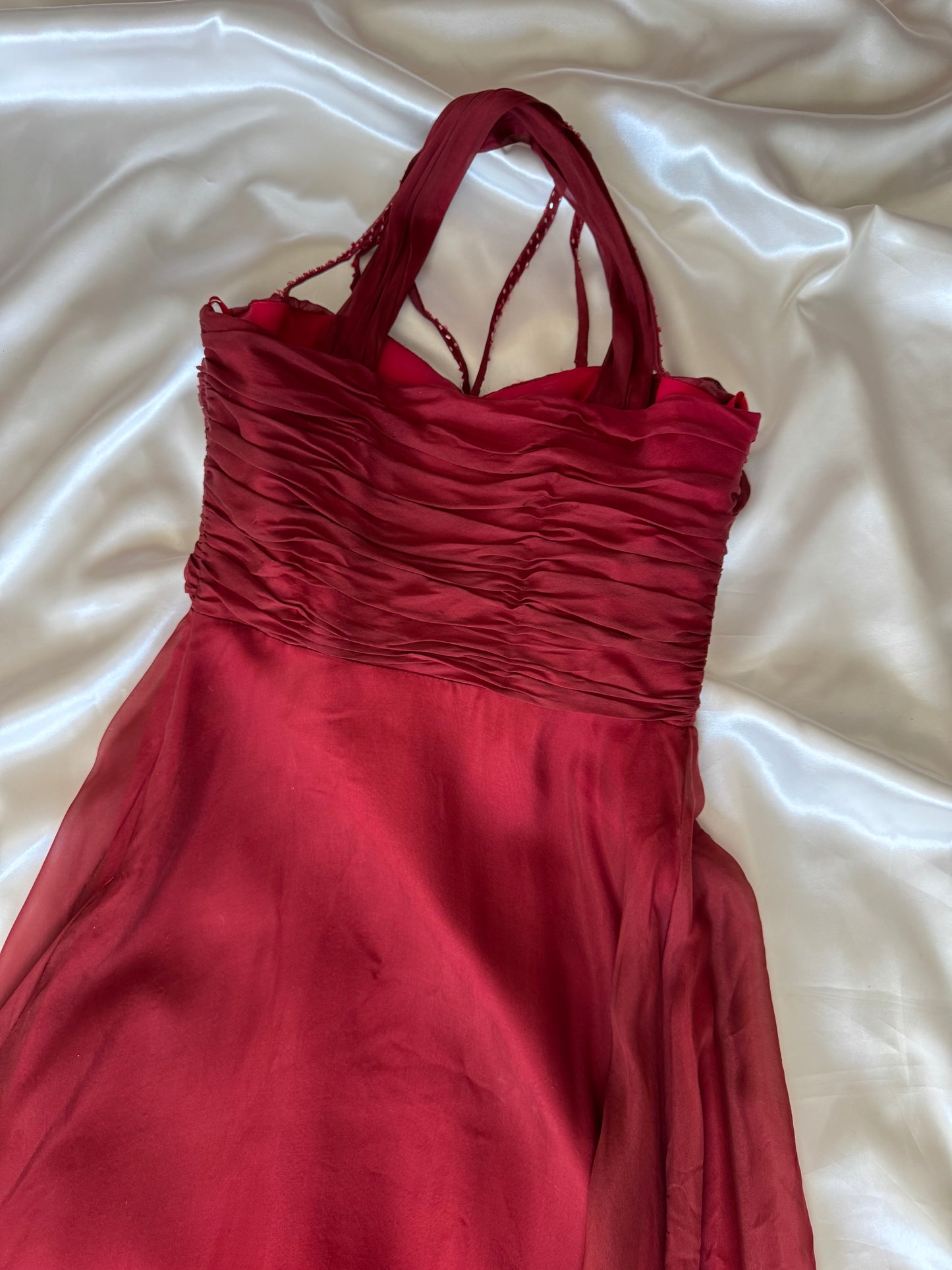 Vintage Long Red Beaded Silk Dress
