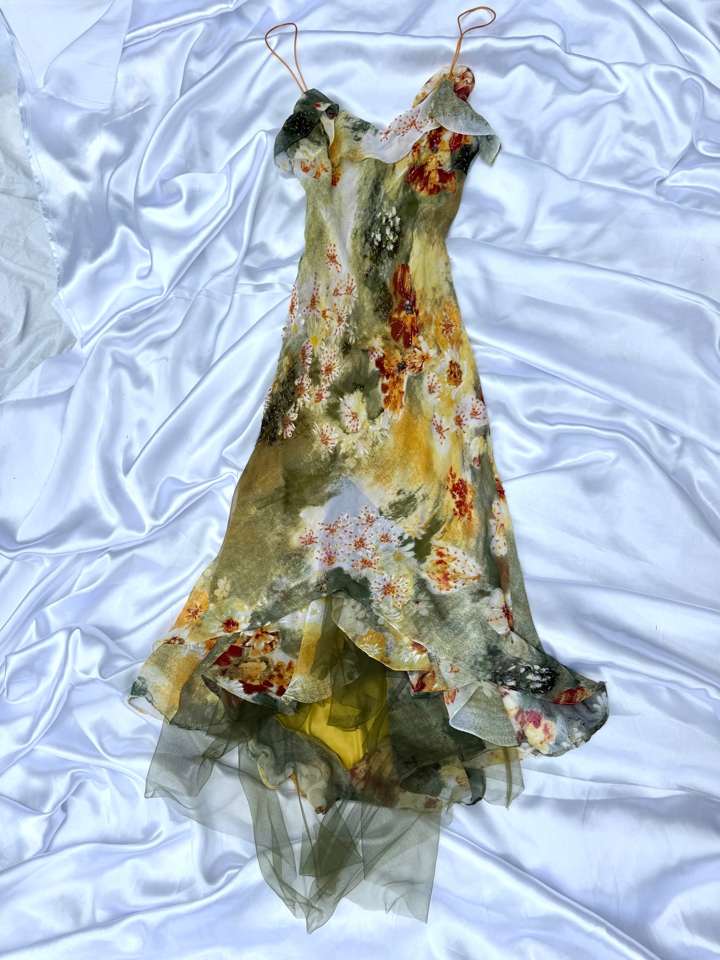 Stunning Beaded Vintage Green Flower Dress