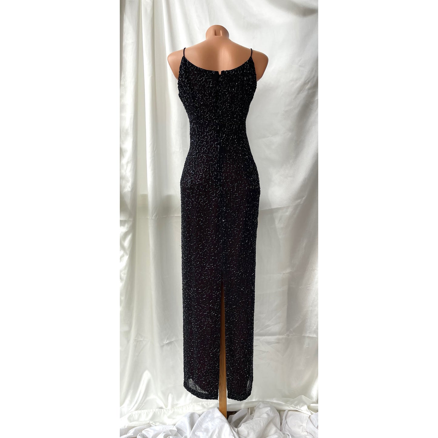 Long Burgundy Beaded Vintage Dress