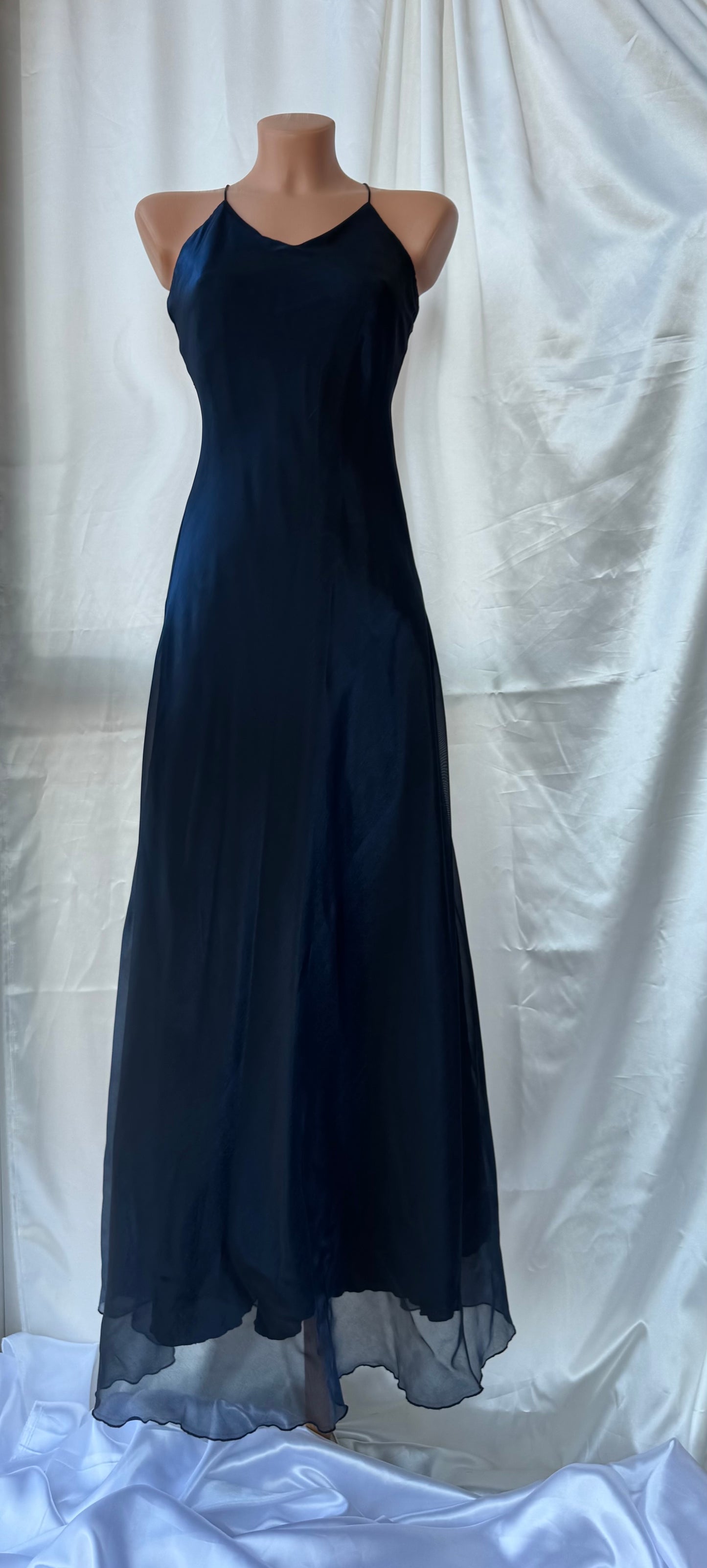 Dark Blue Vampy Long Vintage Satin Gown