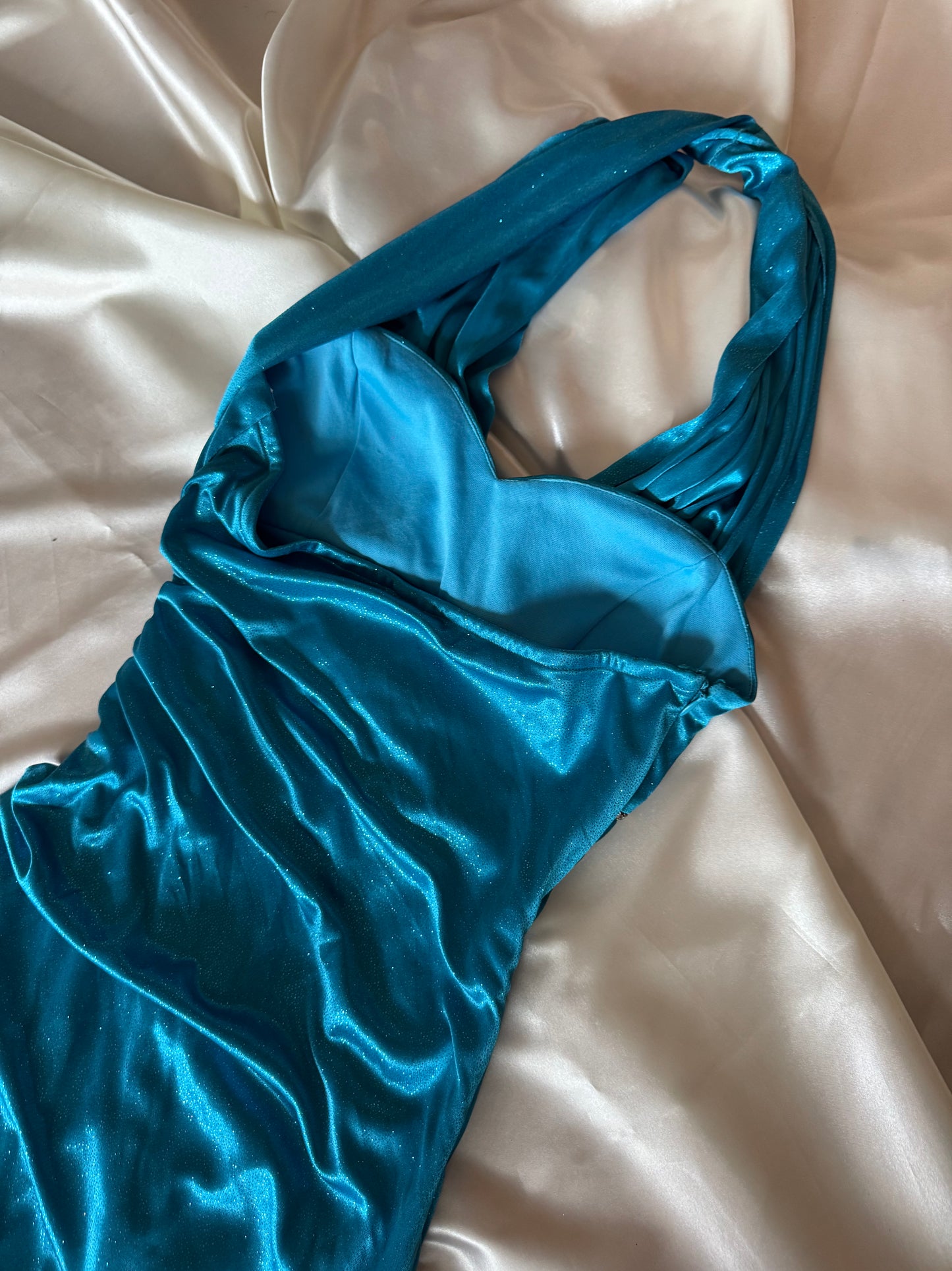 Sparkly Turquoise Blue Halter Neck Vintage Dress