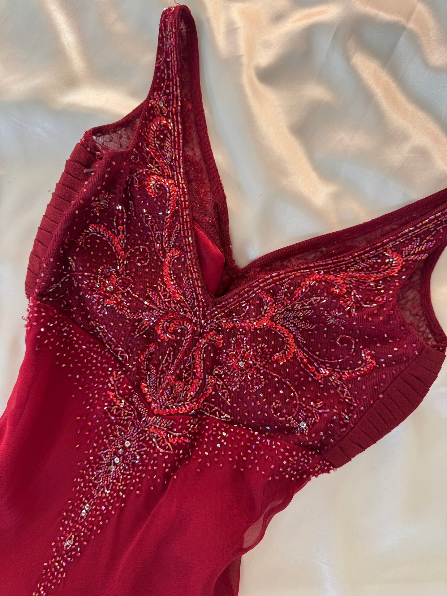 Red Beaded Silk Vintage Dress