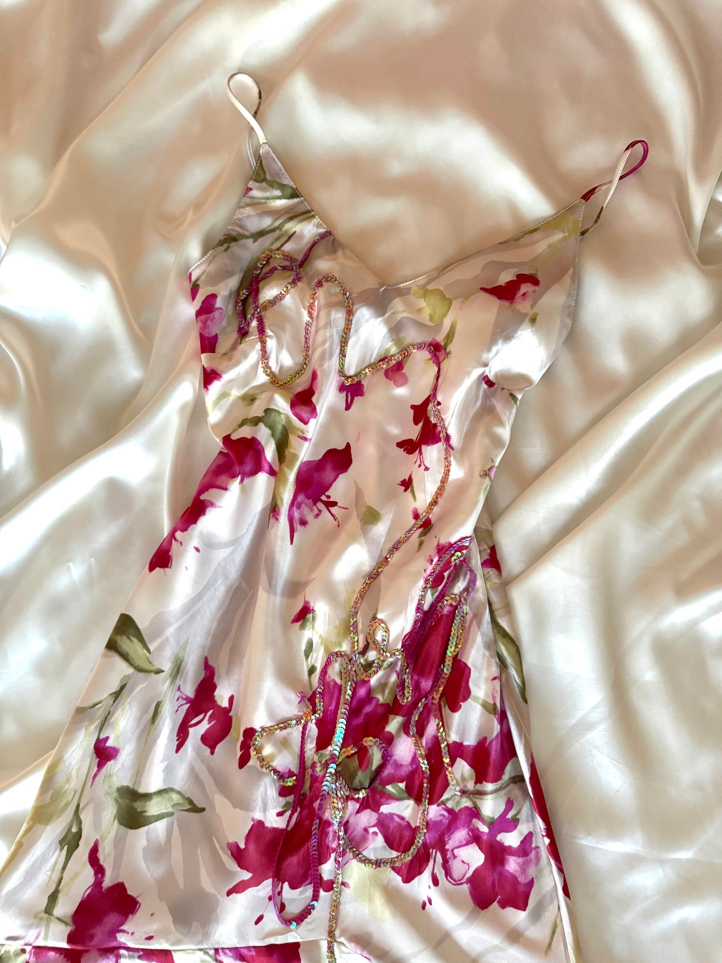 Absolutely Beautiful Sequin White & Pink Vintage Dress