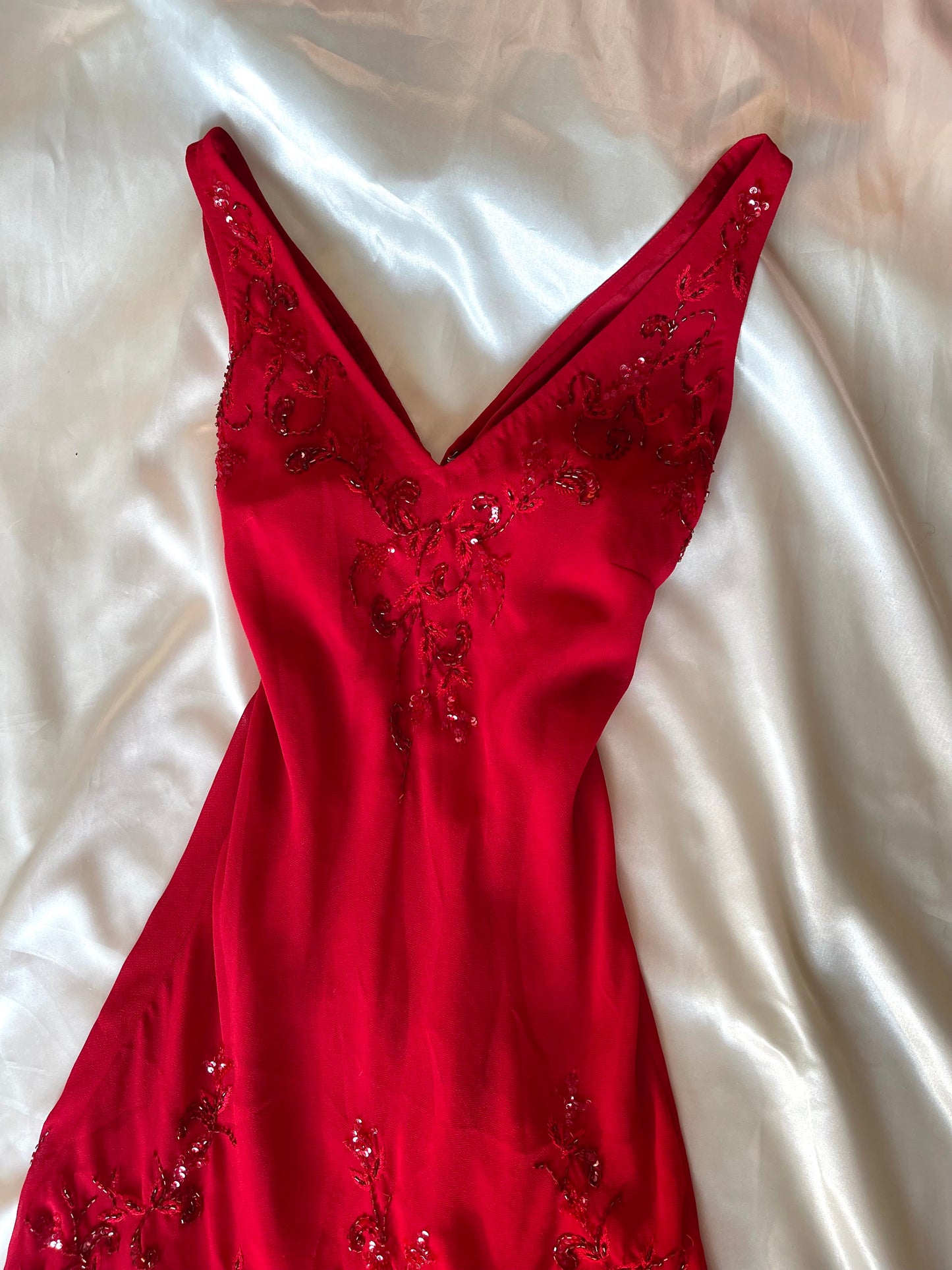 Vintage Long Red Beaded Dress