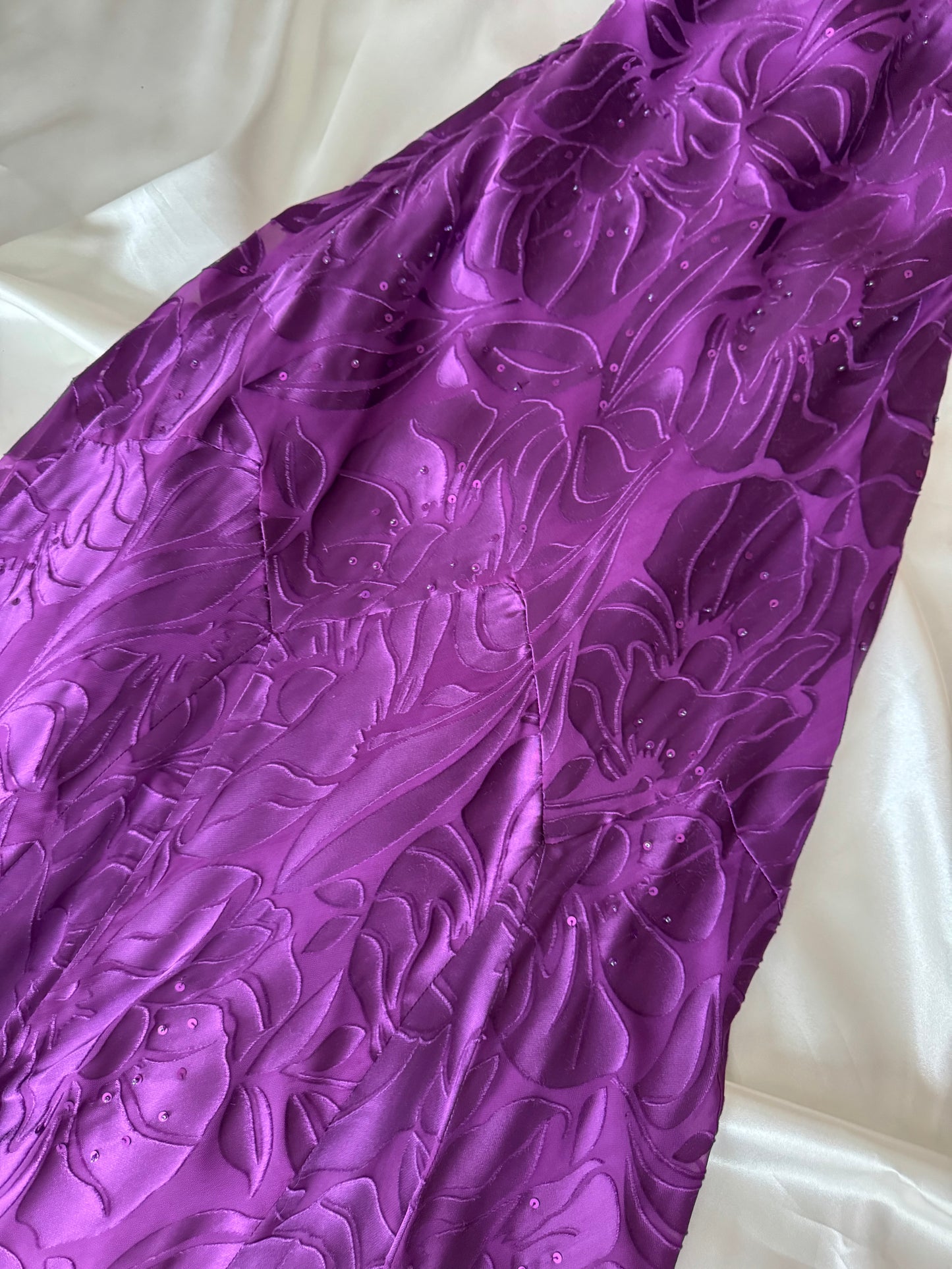 Long Purple Beaded Floral Dress