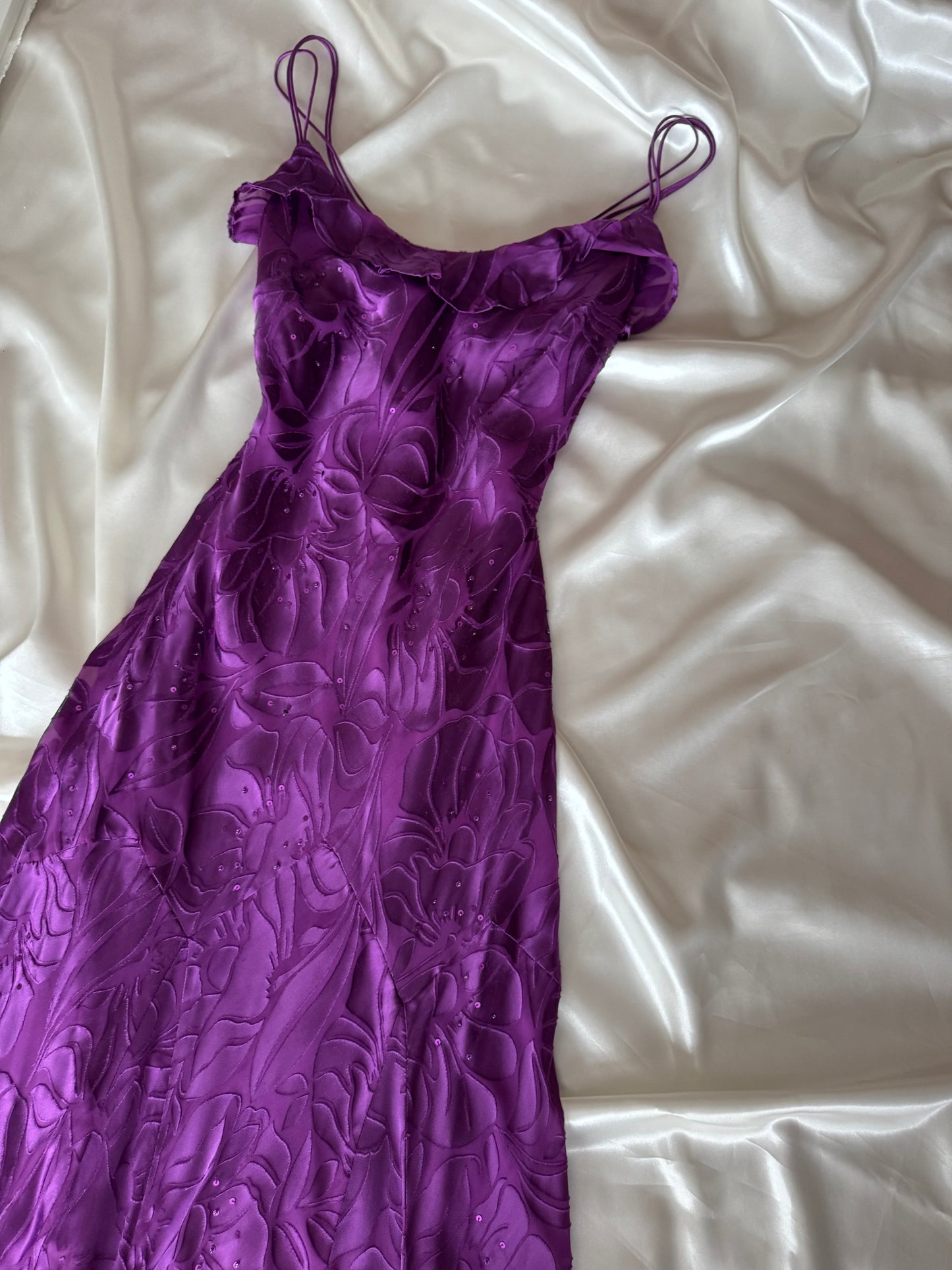 Long Purple Beaded Floral Dress