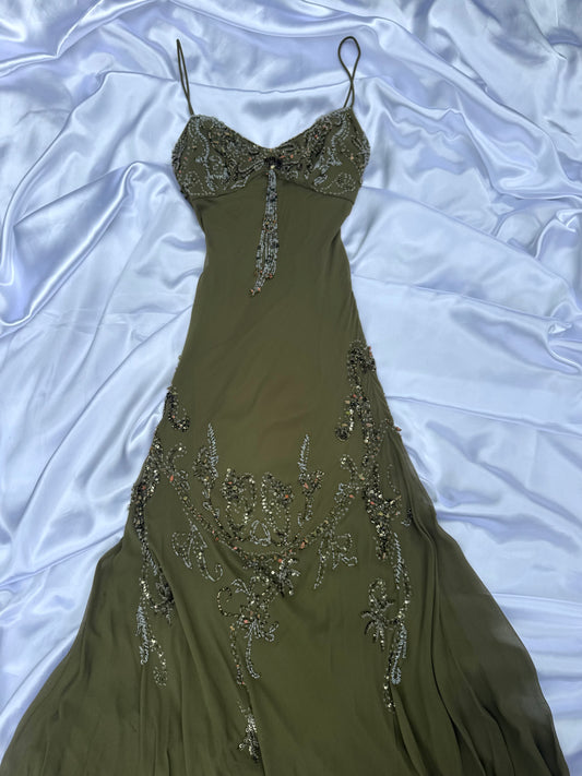 Spectacular Green Beaded Long dress