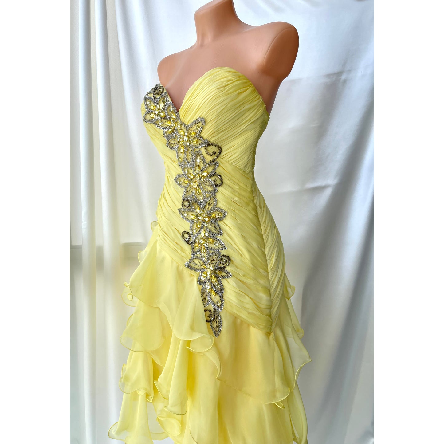 Stunning Asymmetrical Yellow Beaded Vintage Dress