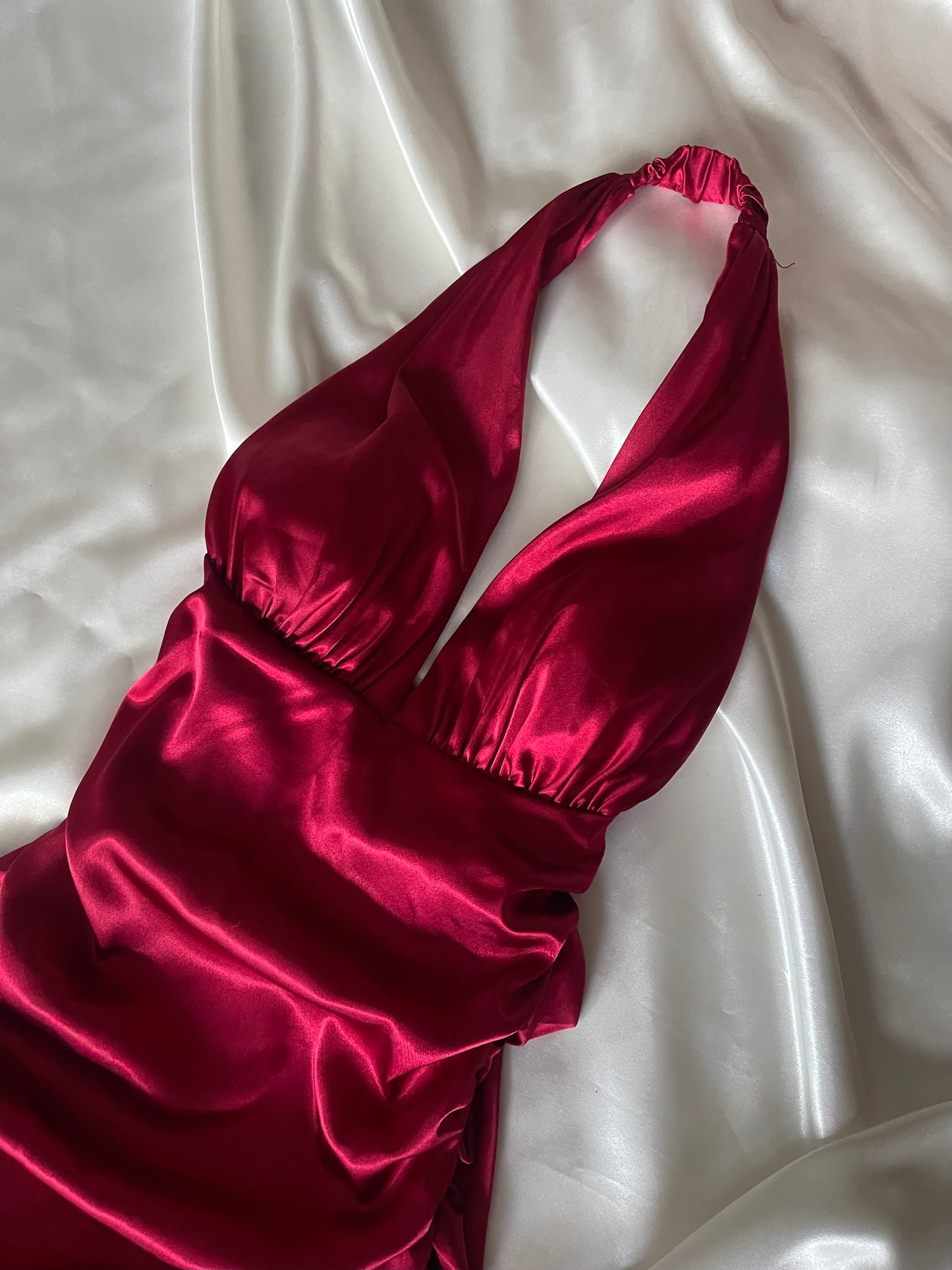 Beautiful Red Satin Side Ruched Vintage Dress