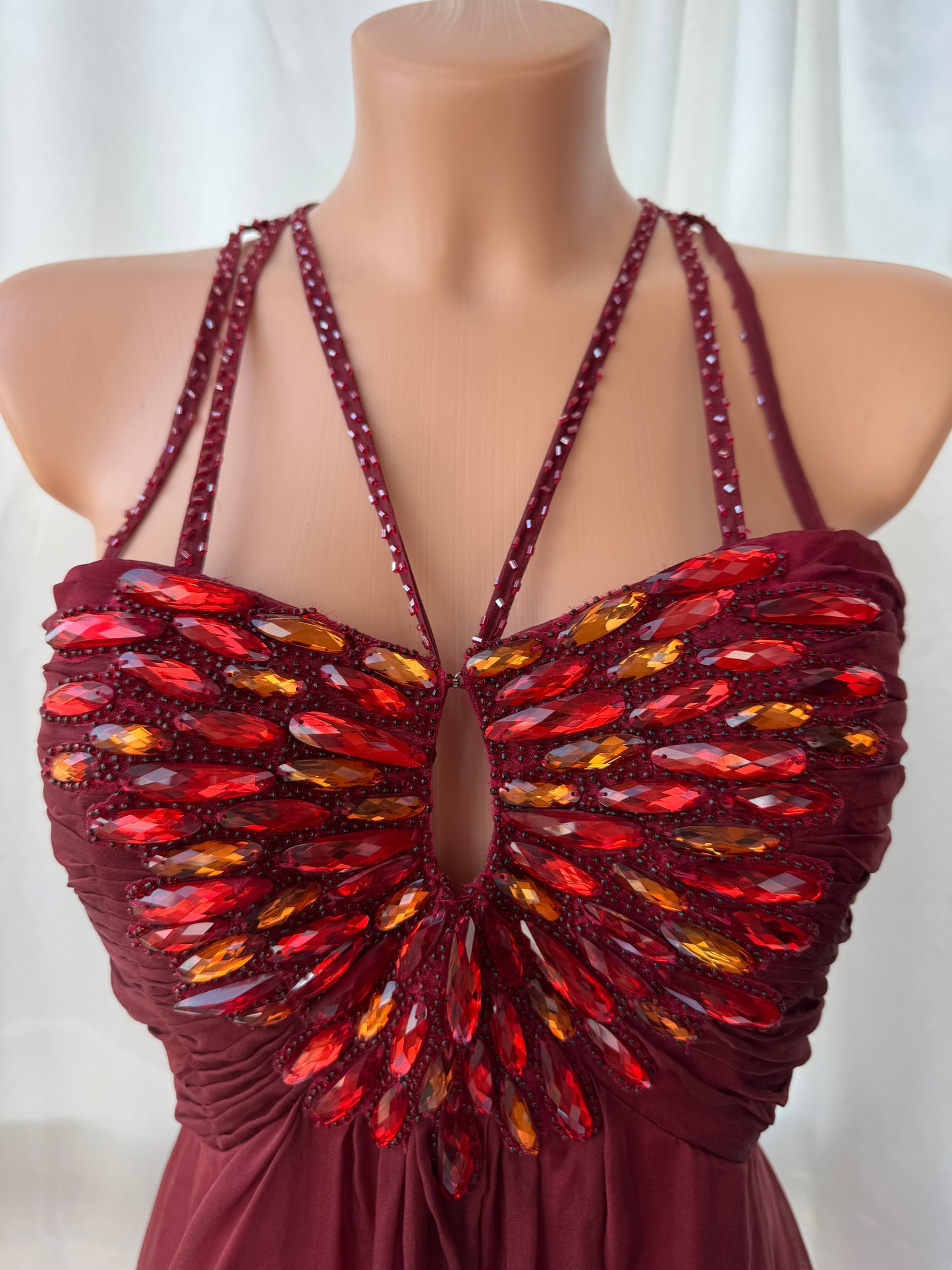 Vintage Long Red Beaded Silk Dress