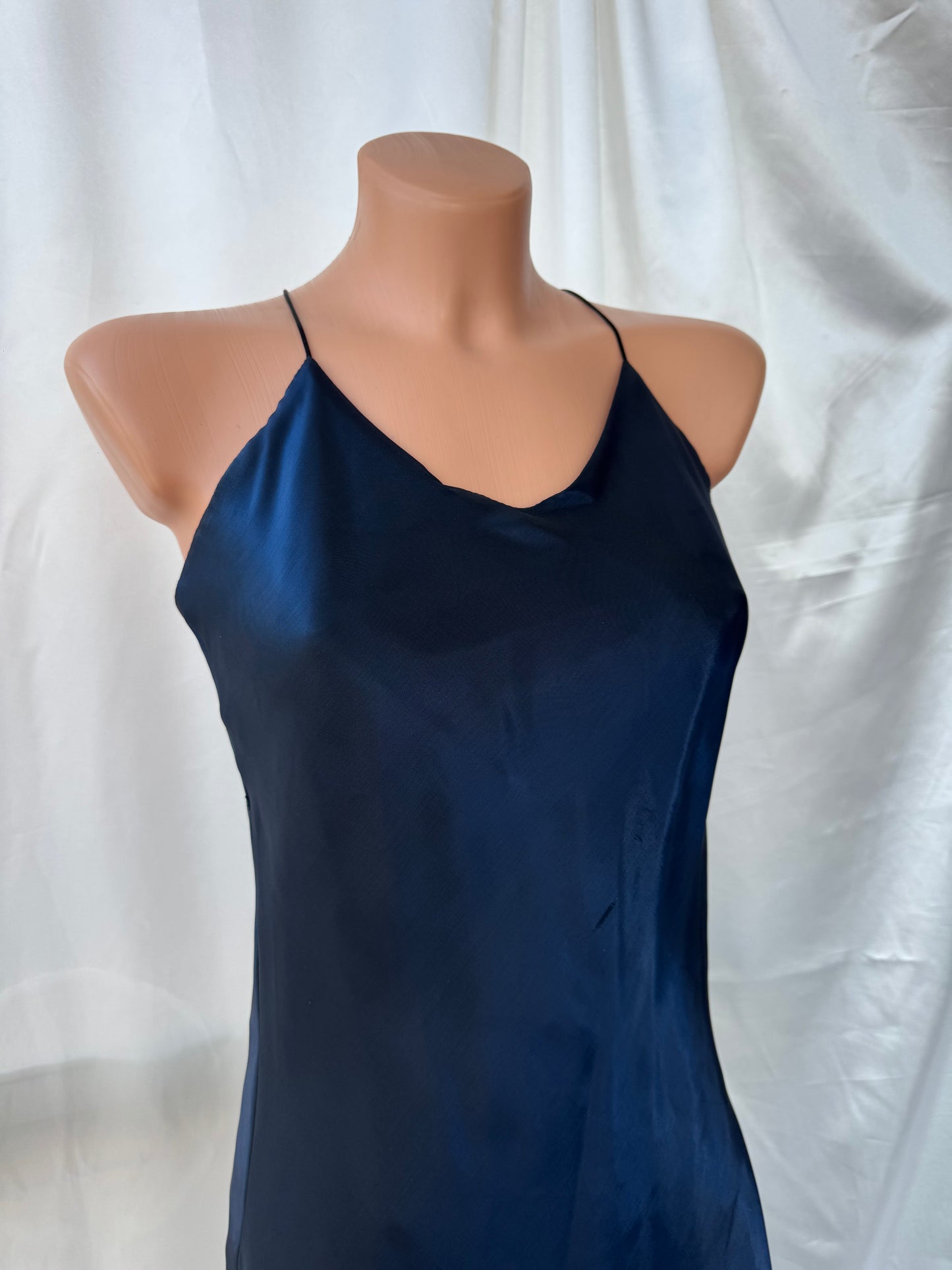 Dark Blue Vampy Long Vintage Satin Gown