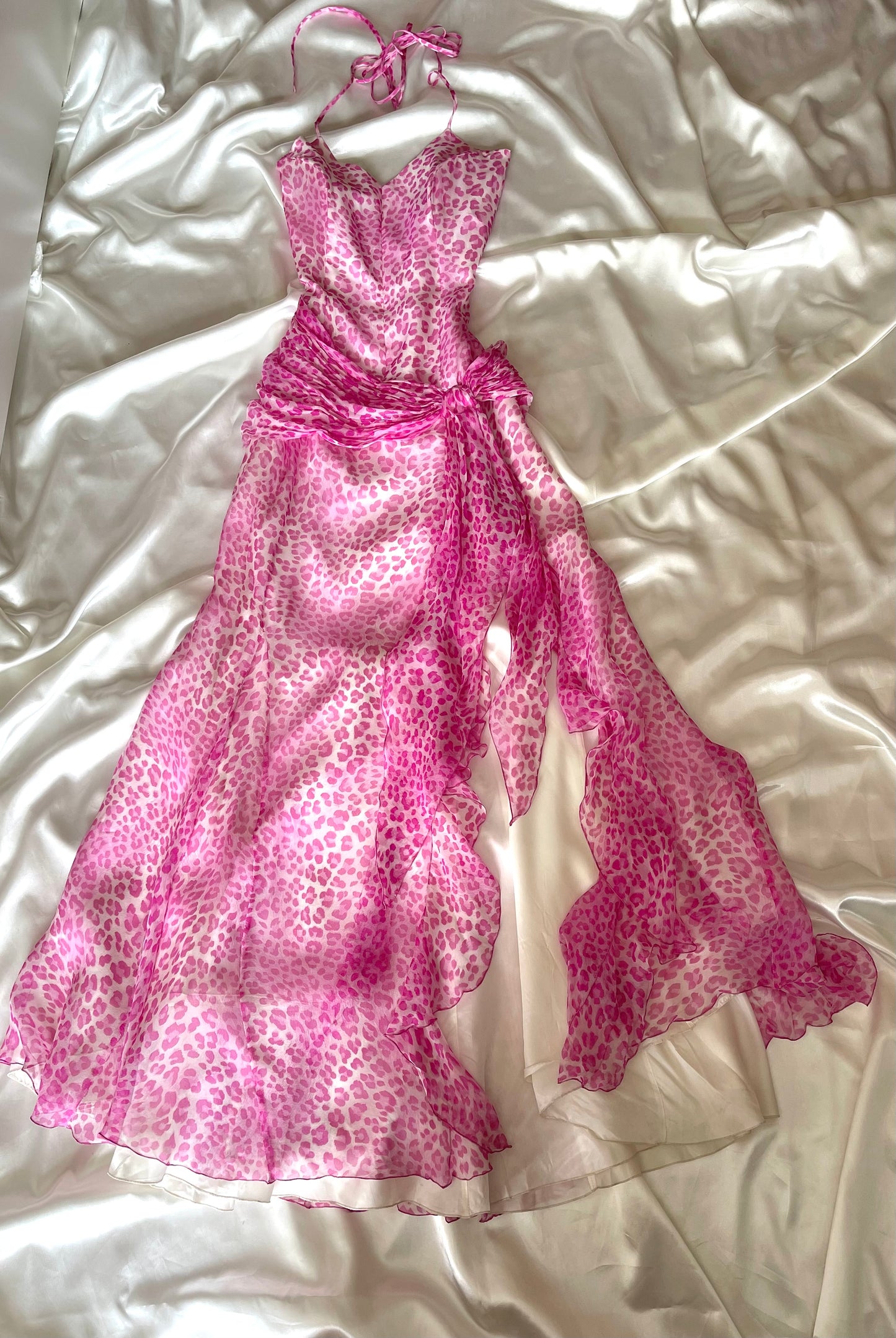 Pink Silk Vintage Leopard Panther Print Dress