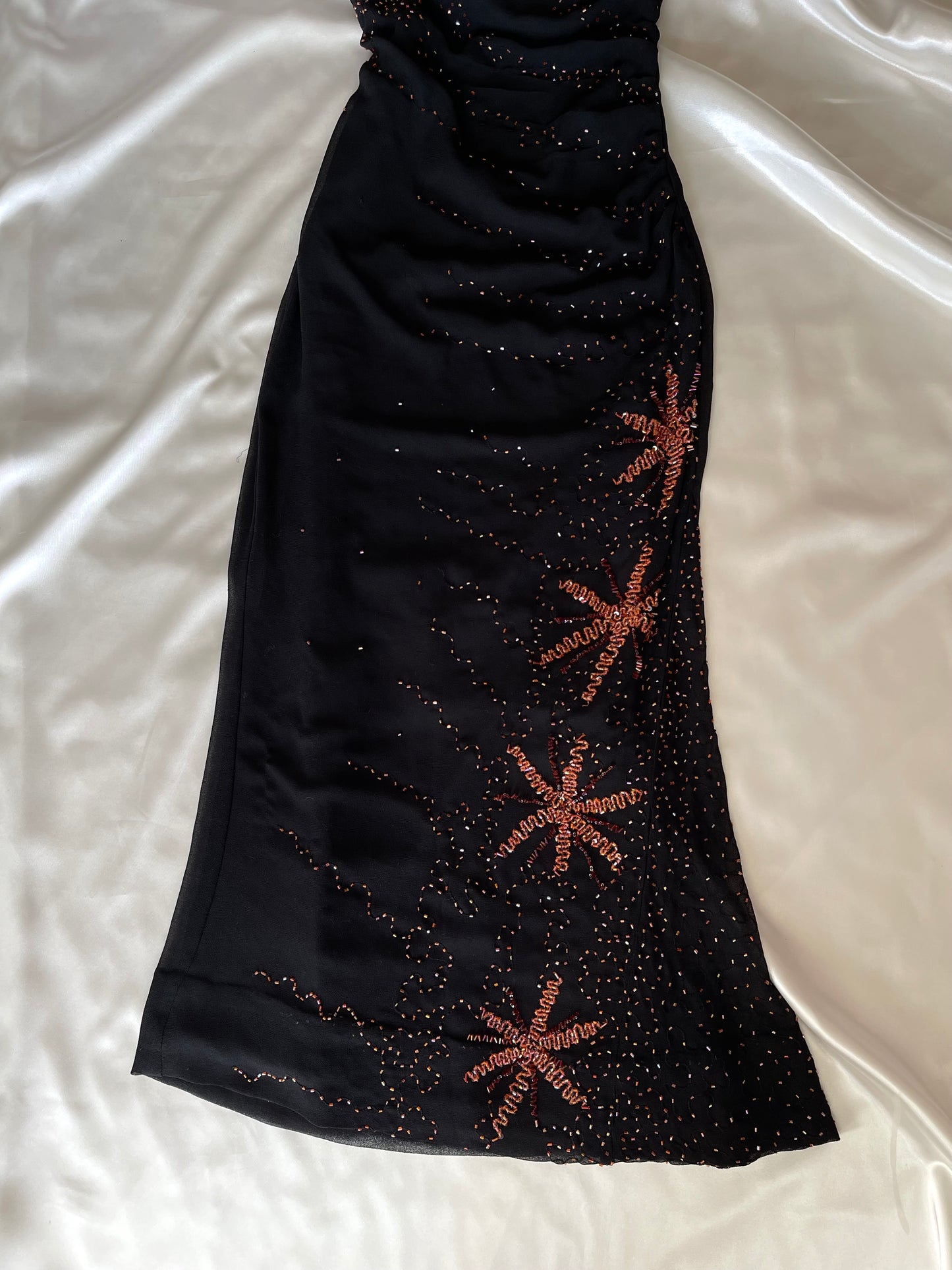 Black Beaded One Shoulder Vintage Gown