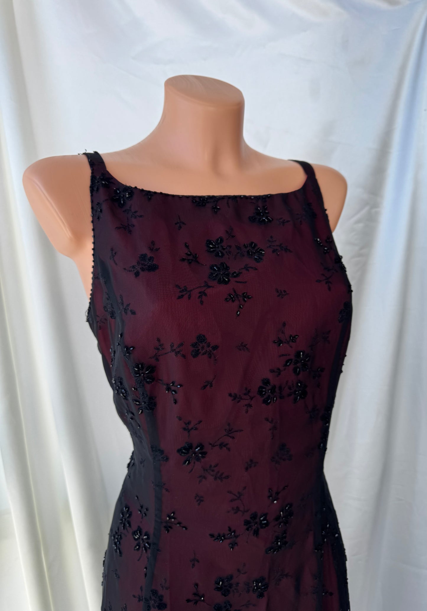 Gorgeous Red & Black Tulle Beaded Gothic Vintage Gown
