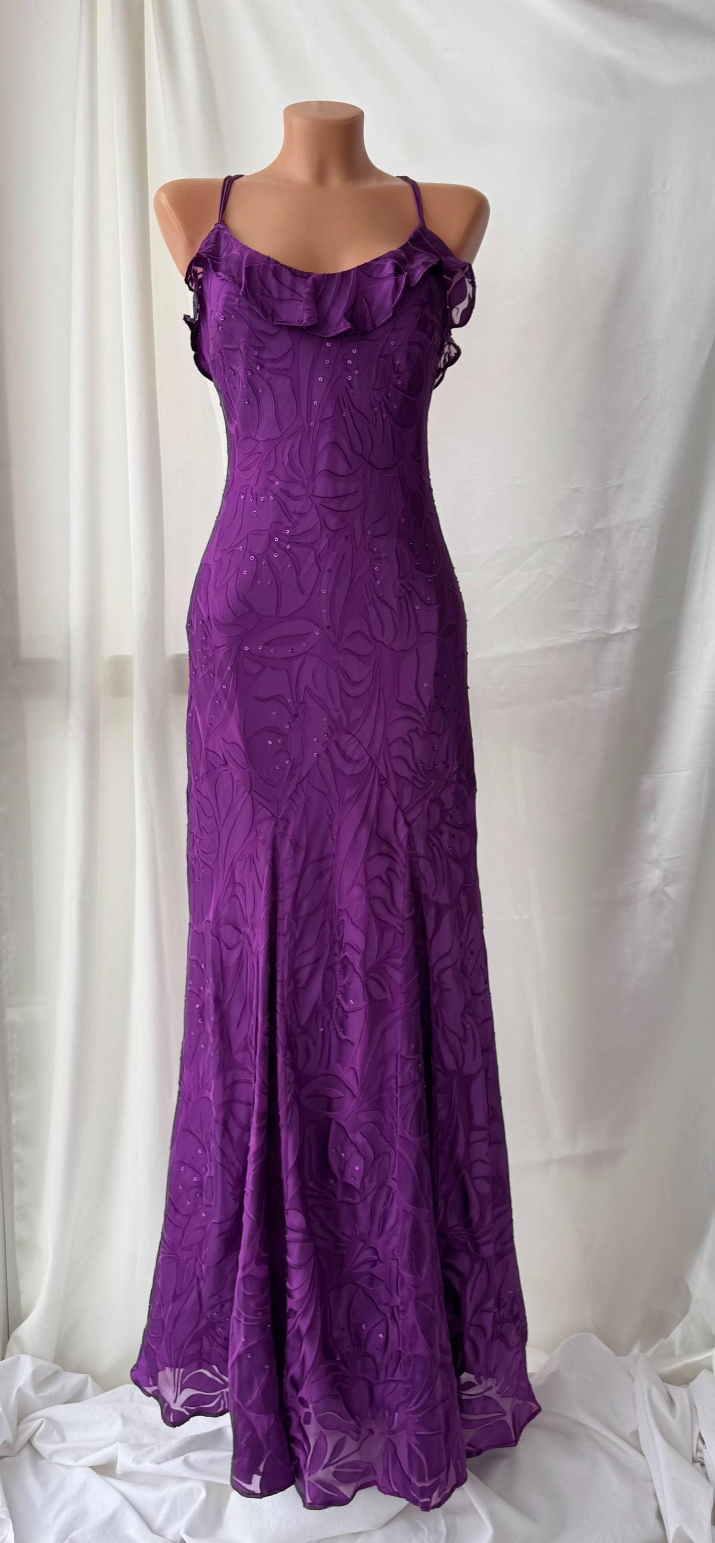 Long Purple Beaded Floral Dress