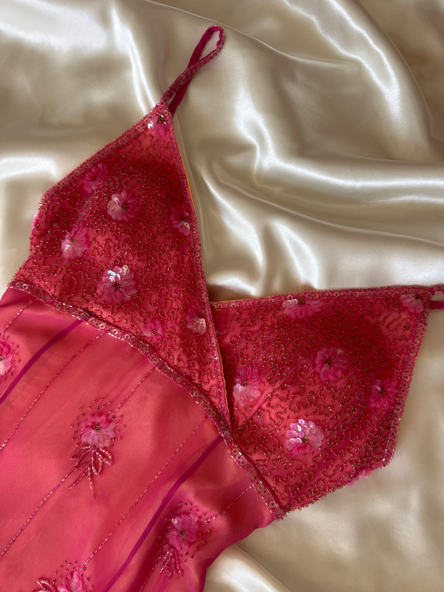Stunning Beaded Vintage Pink Flower Silk Dress