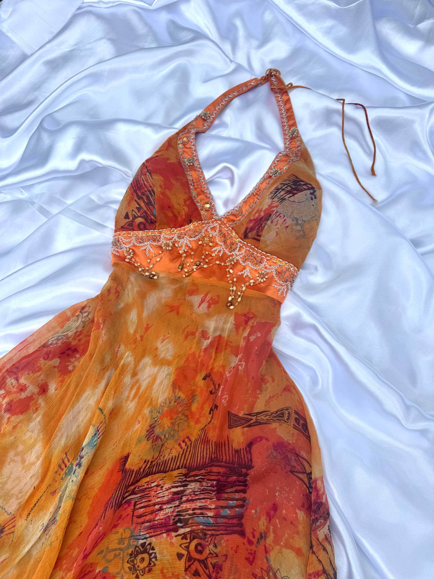 Orange Silk Beaded Vintage Dress