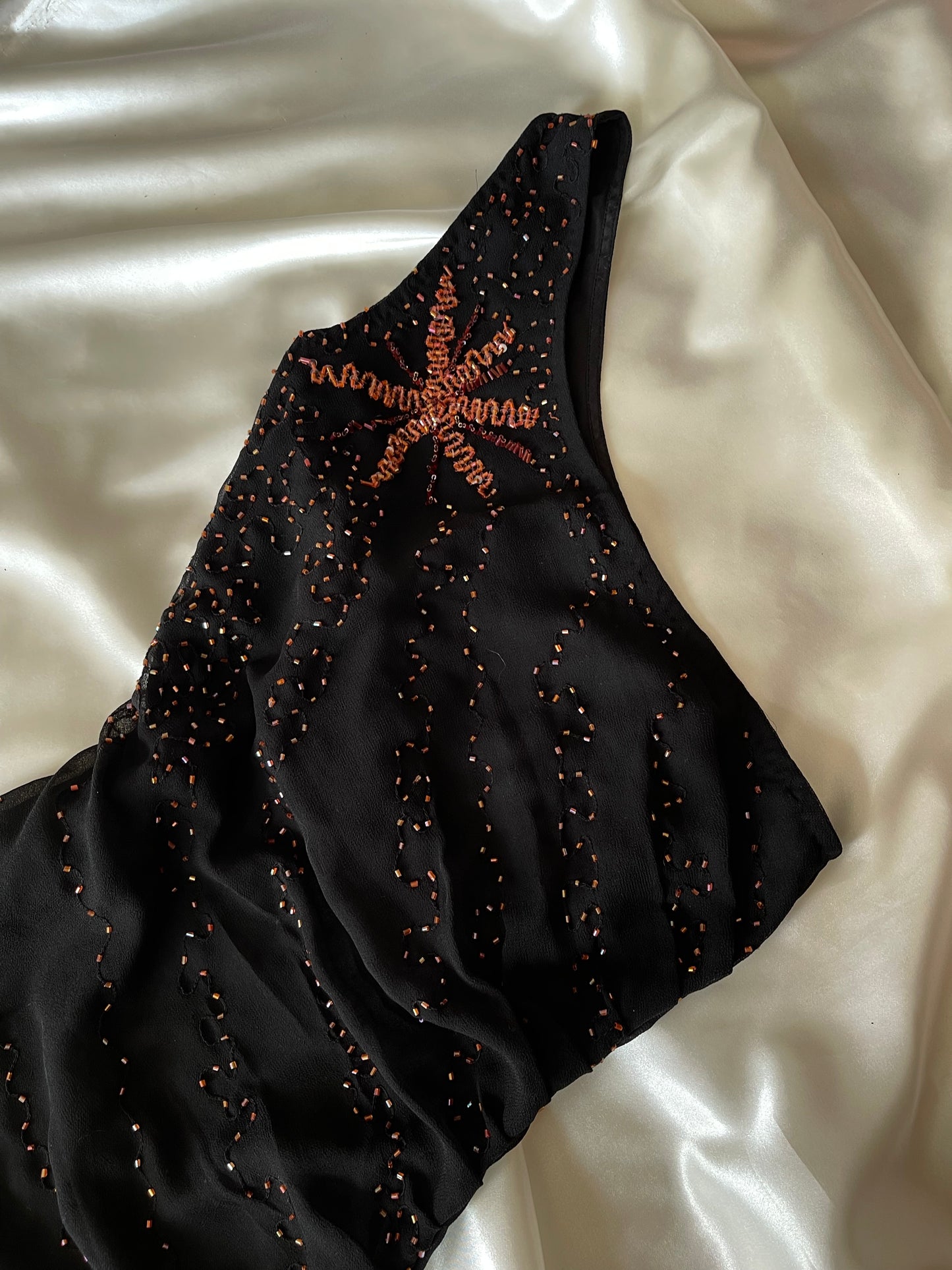 Black Beaded One Shoulder Vintage Gown