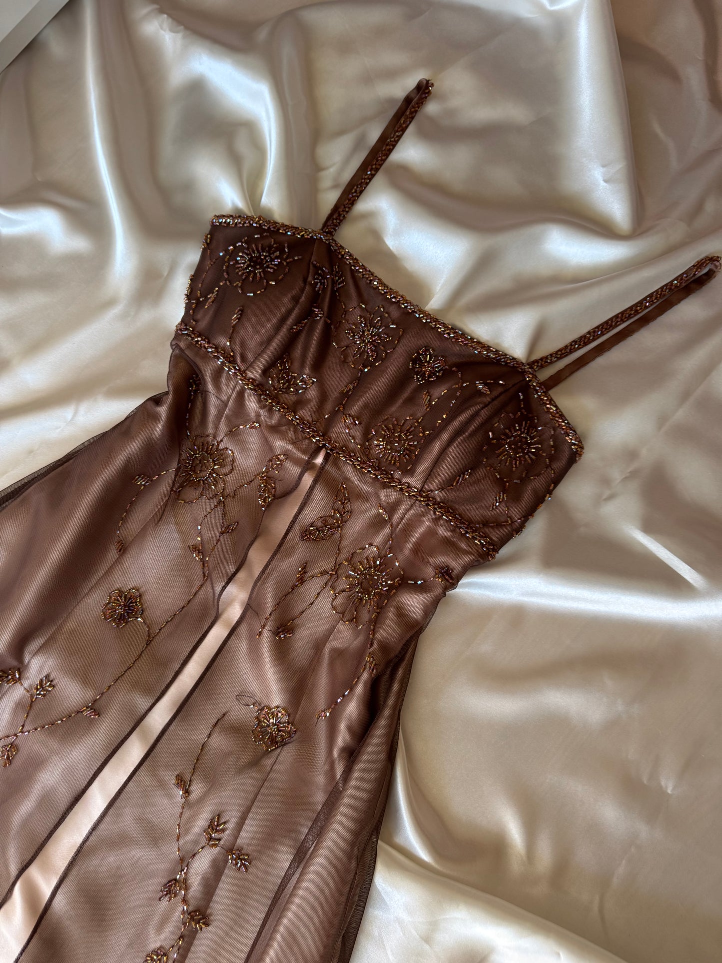 Gorgeous Brown Tulle Beaded Vintage Royal Gown