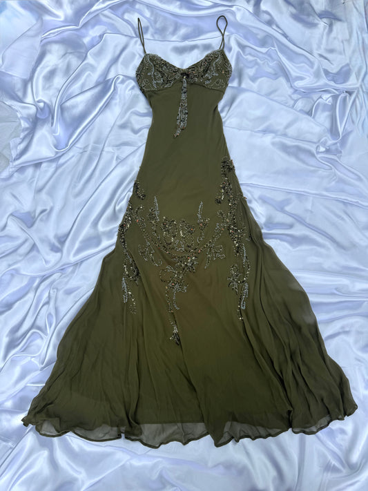 Spectacular Green Beaded Long dress