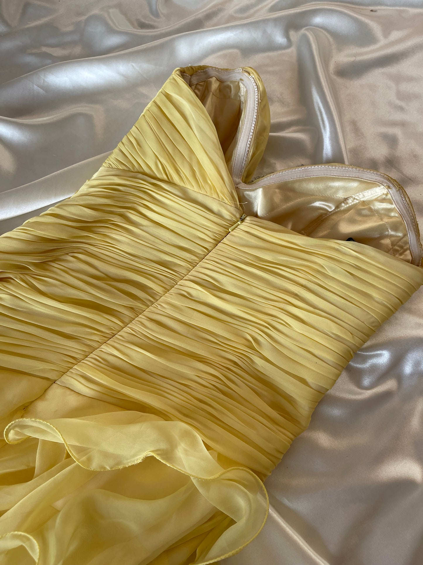 Stunning Asymmetrical Yellow Beaded Vintage Dress