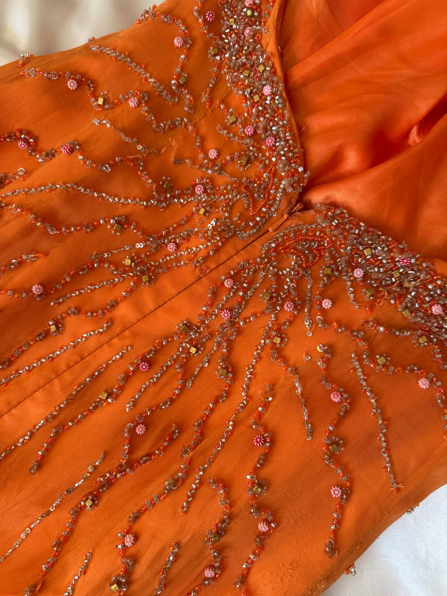 Stunning Beaded Vintage Orange Ombre Silk Dress