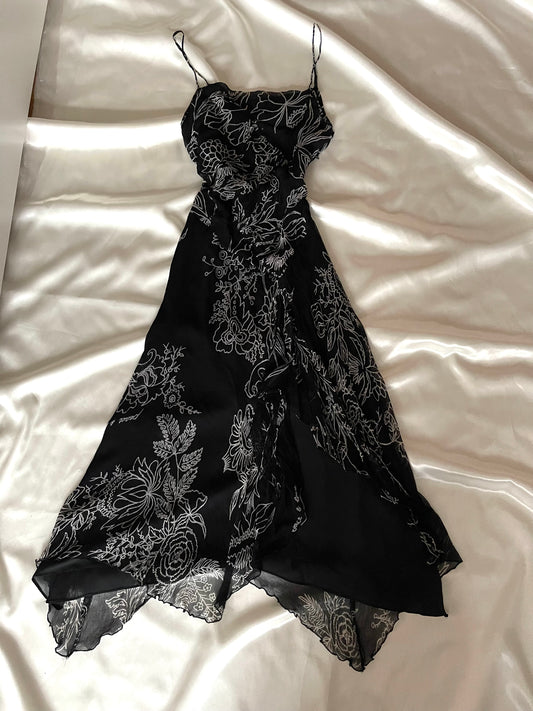 Delicate Black Floral Vintage Dress