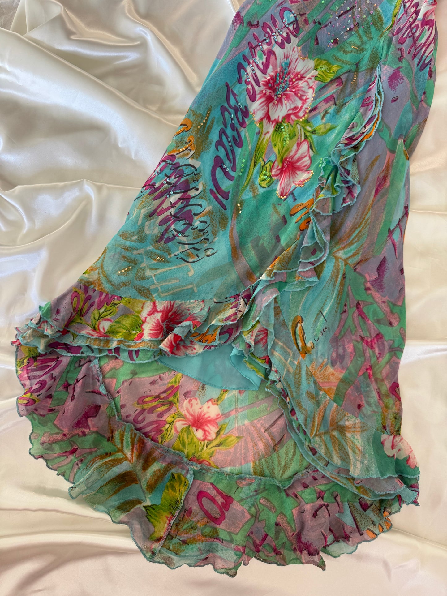 Stunning Beaded Vintage Blue Flower Dress