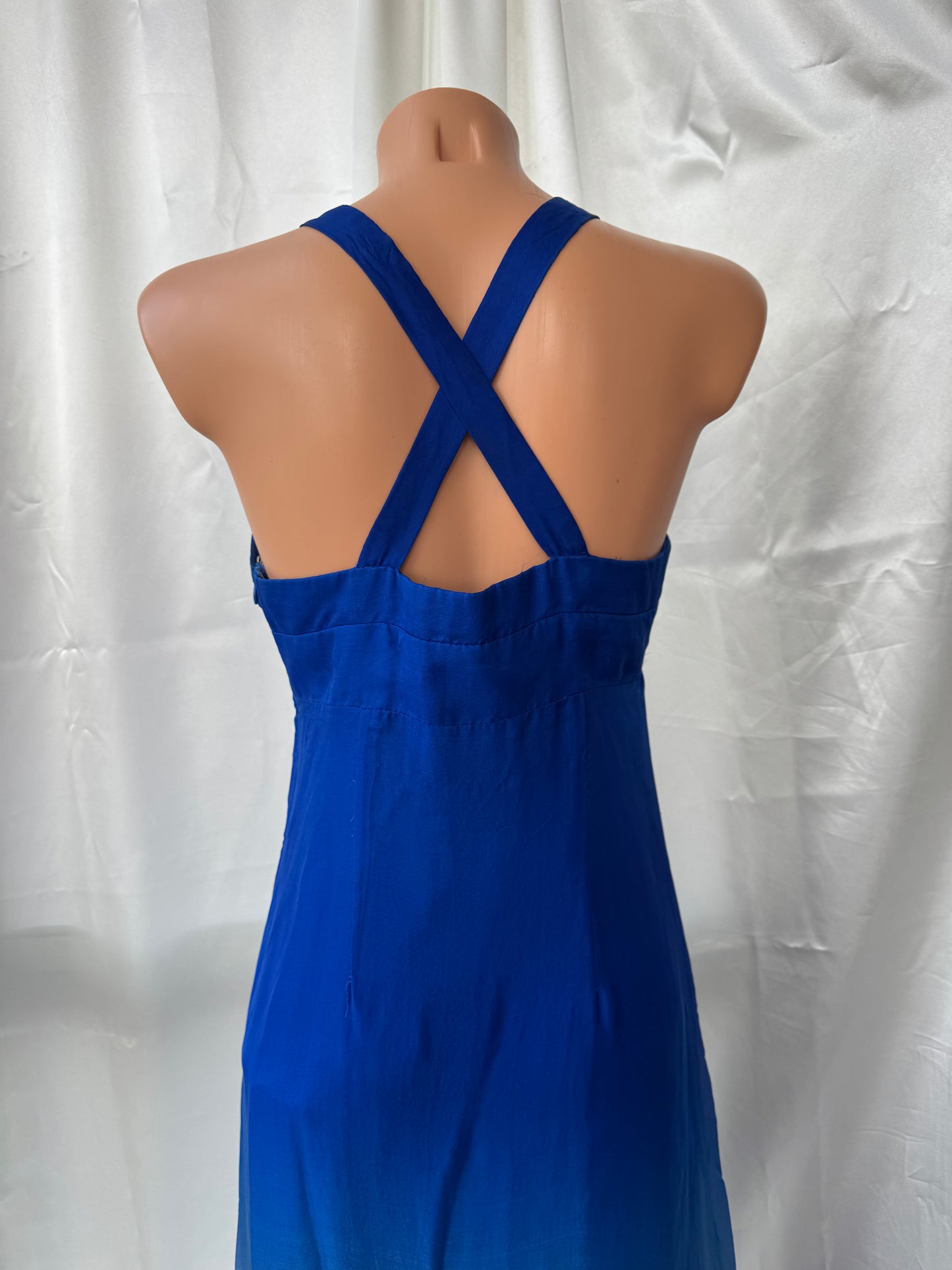 Blue Lagoon Silk Vintage Long Ombre Summer Dress