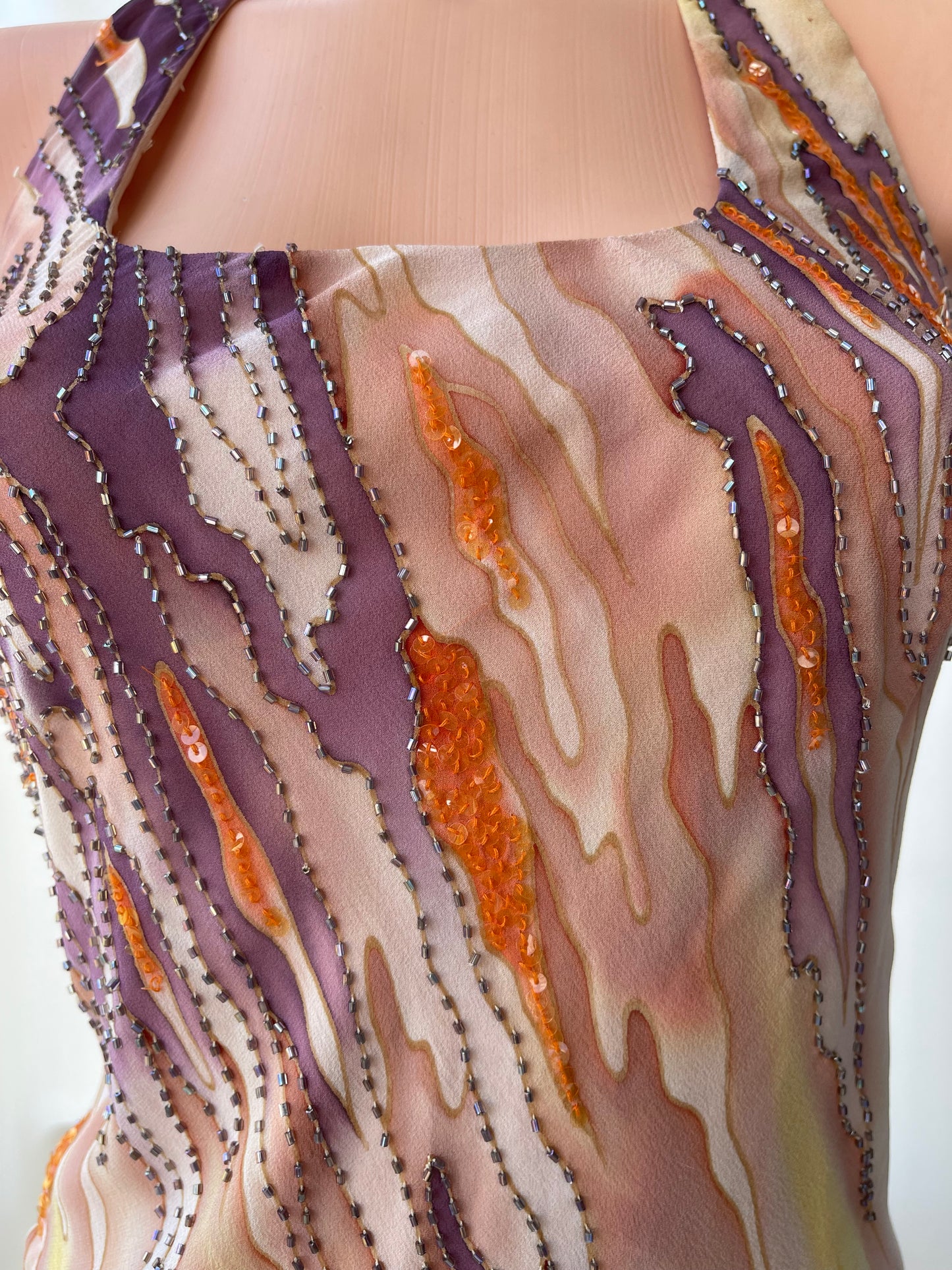 Spectacular Brown Beaded Silk Dress