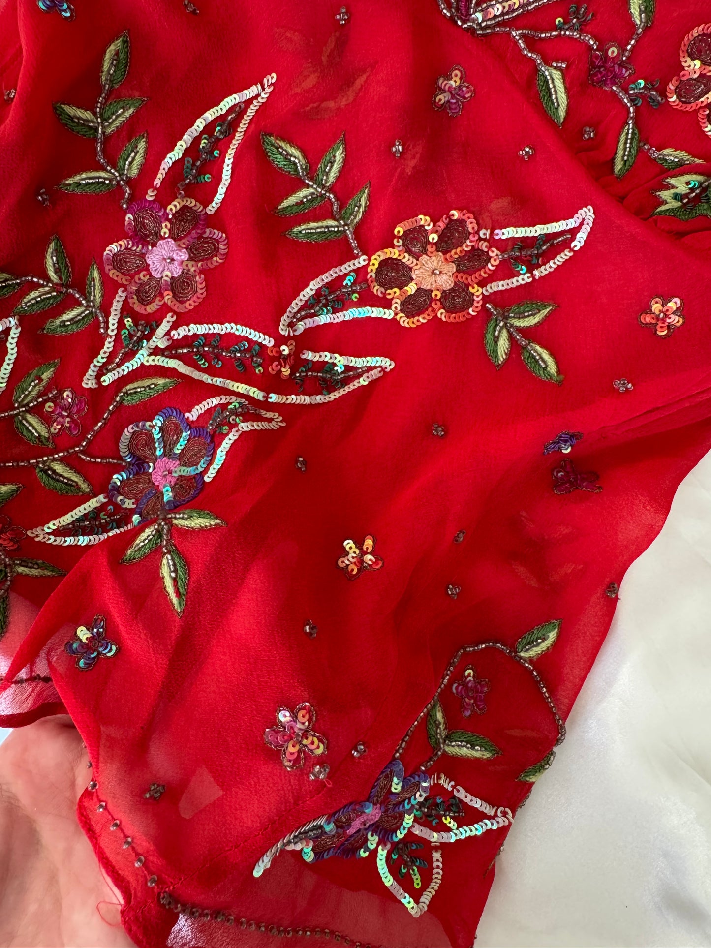 Red Colorful Beaded Top