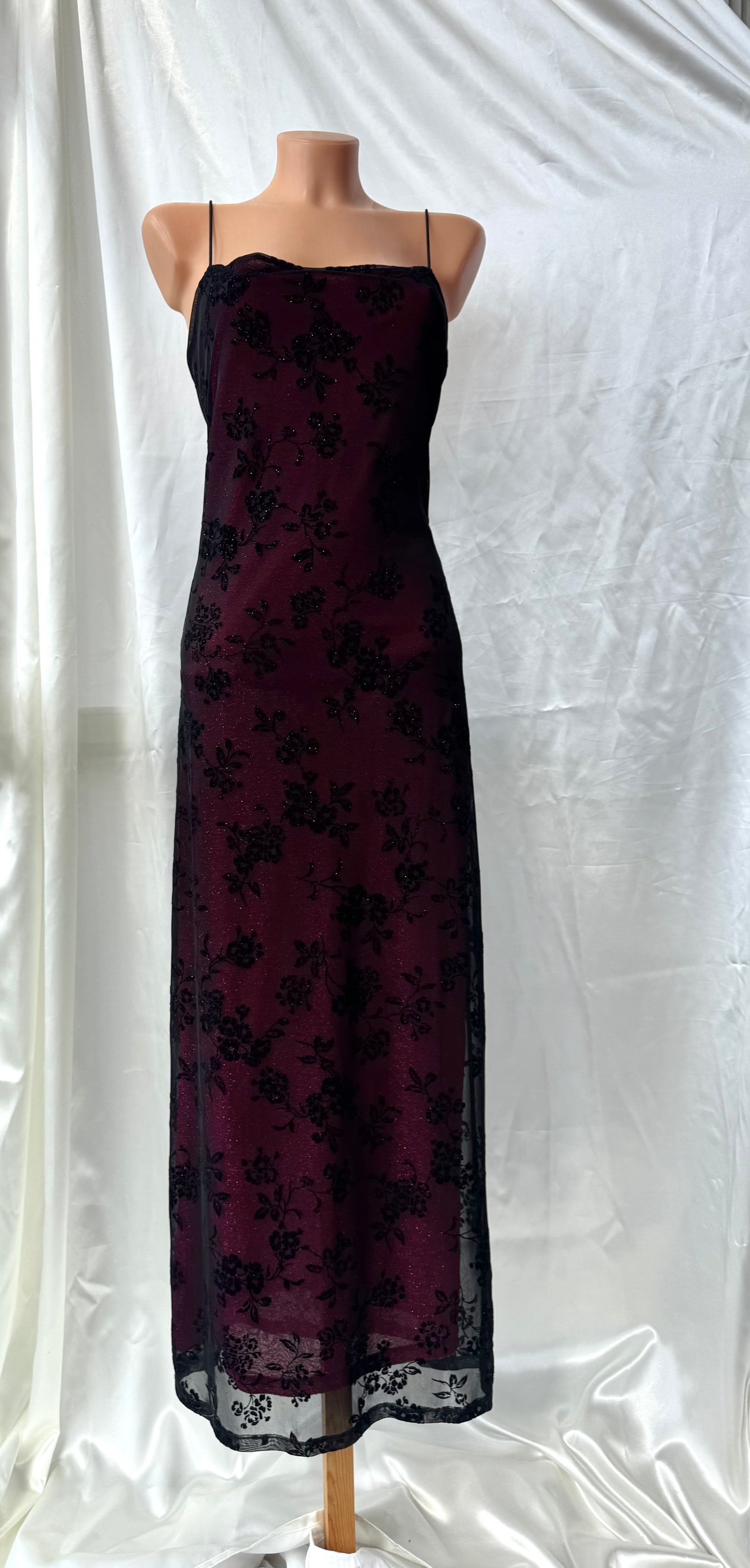 Black & Fuschia Floral Sparkly Gothic Vintage Dress