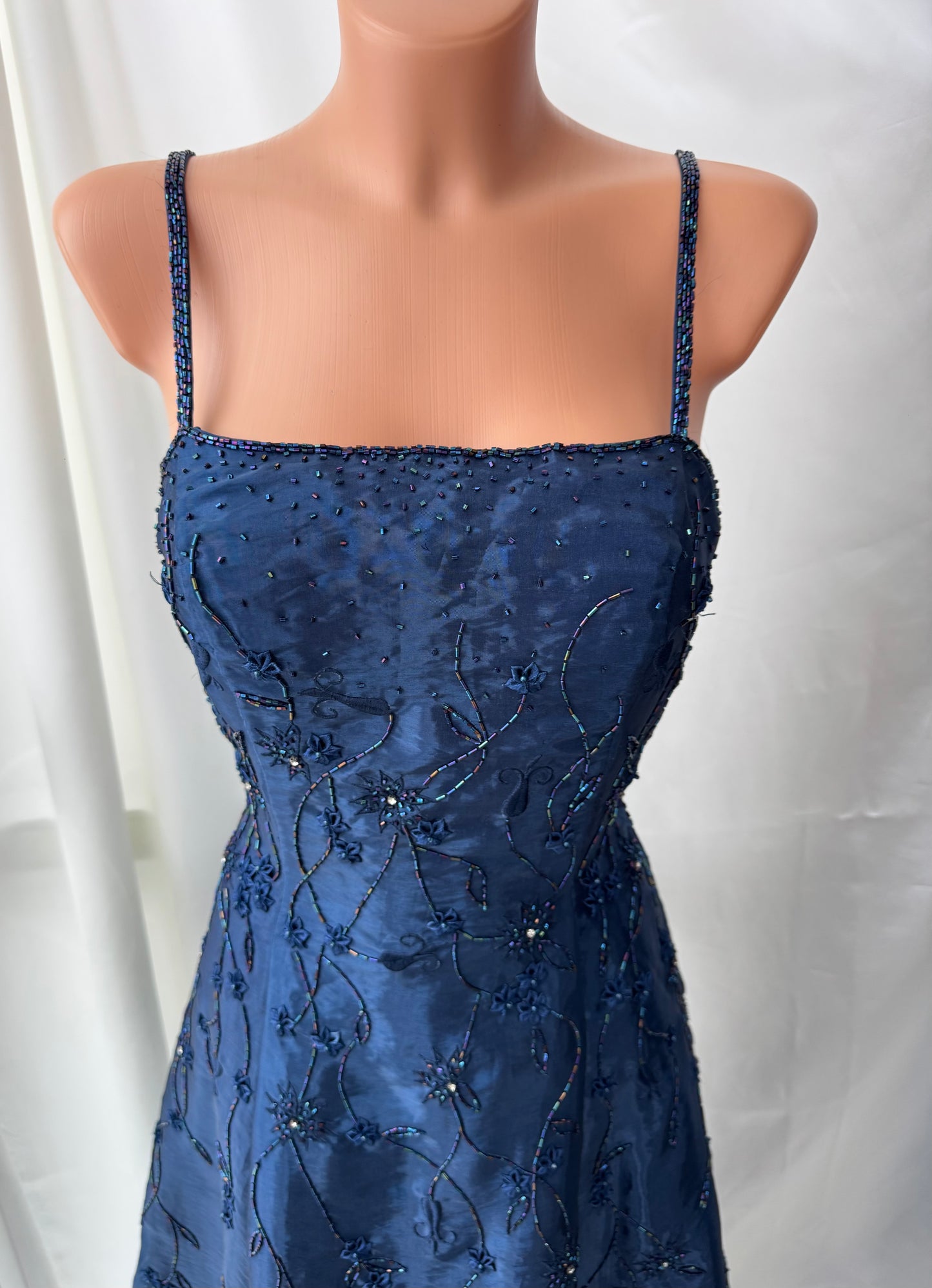 Gorgeous Blue Tulle Beaded Gothic Vintage Gown